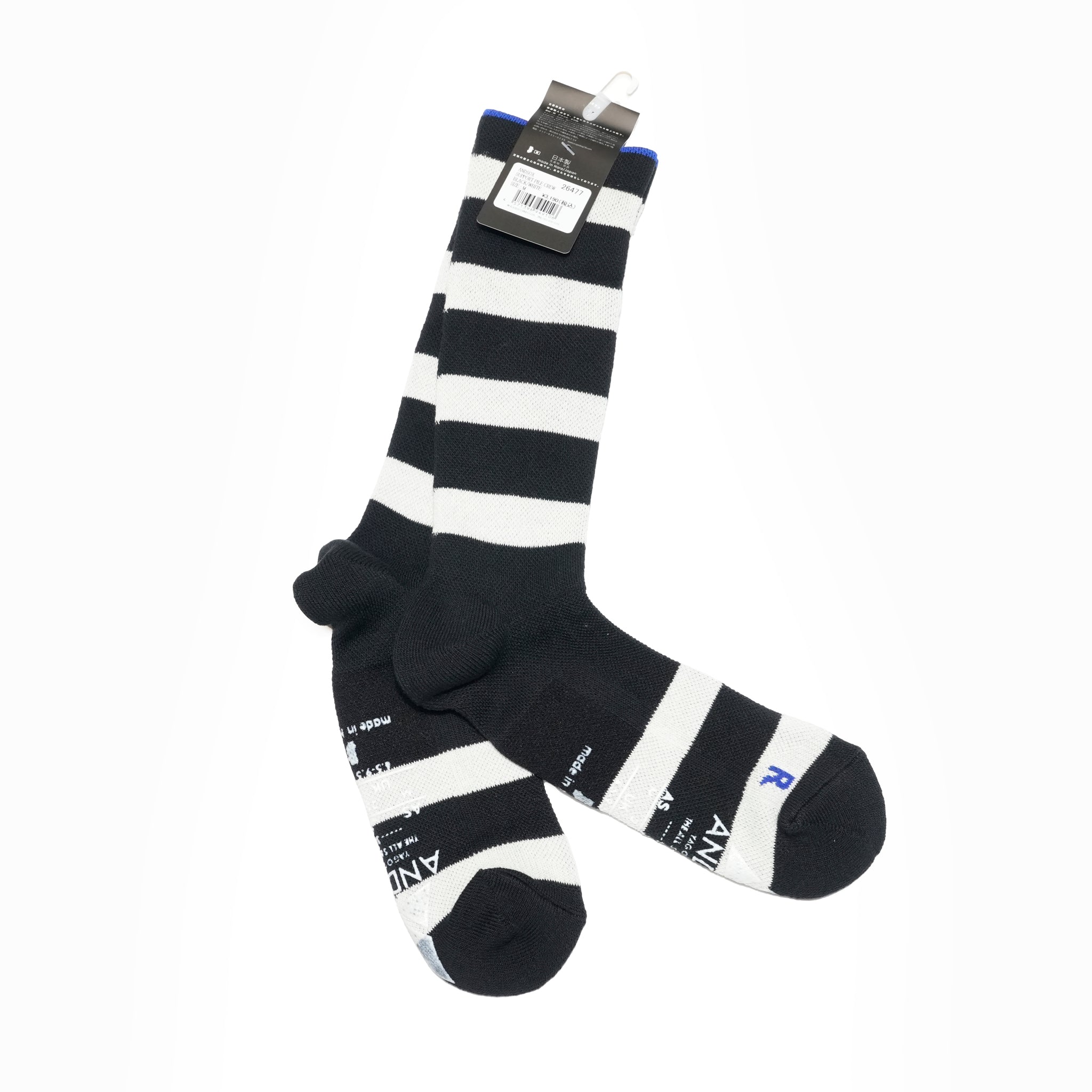 25-CREW-F SUPPORT PILE CREW STLIPE / Black-White【ANDSOX アンドソックス】【ネコポス選択可能】