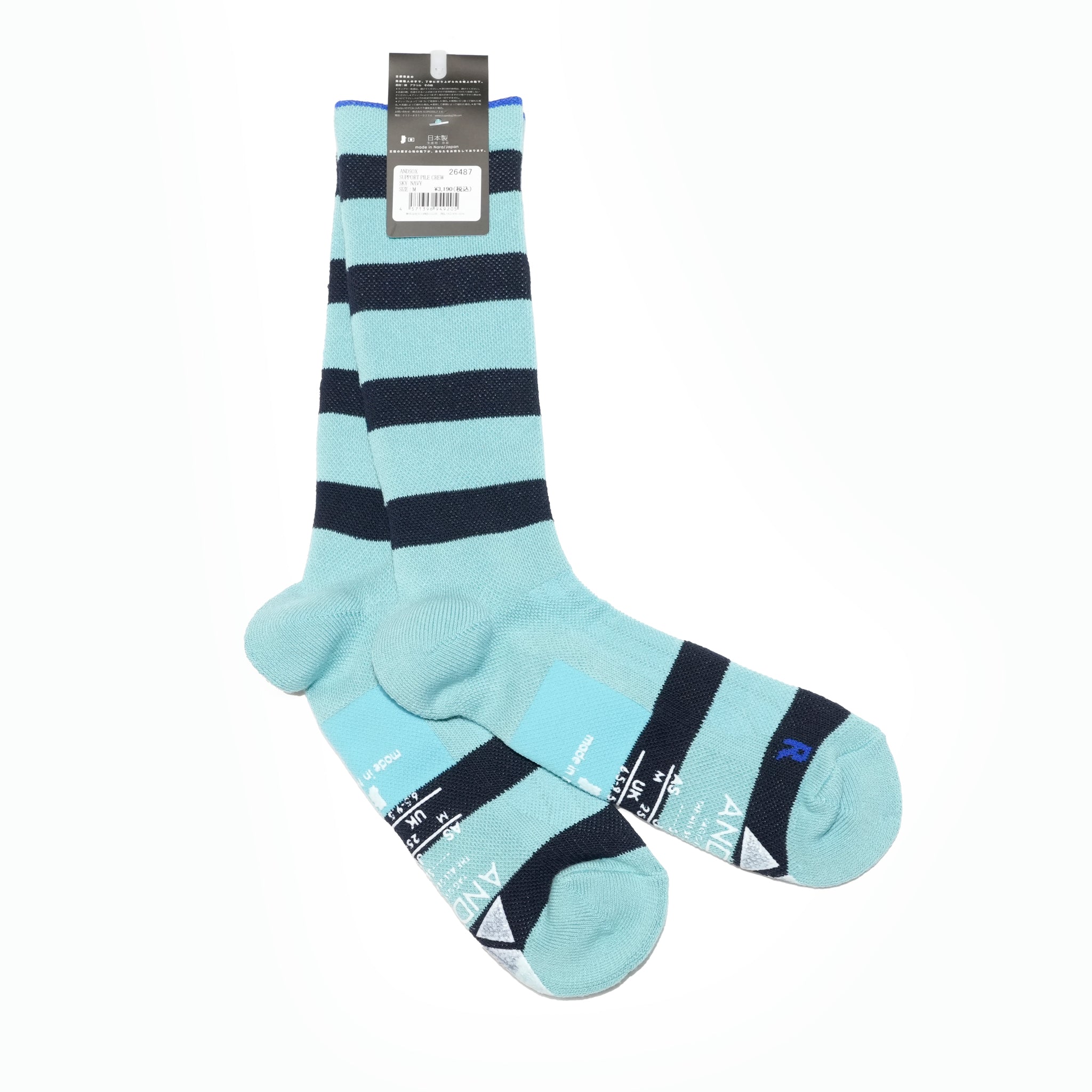 25-CREW-F SUPPORT PILE CREW STLIPE / Sky-Navy【ANDSOX アンドソックス】【ネコポス選択可能】