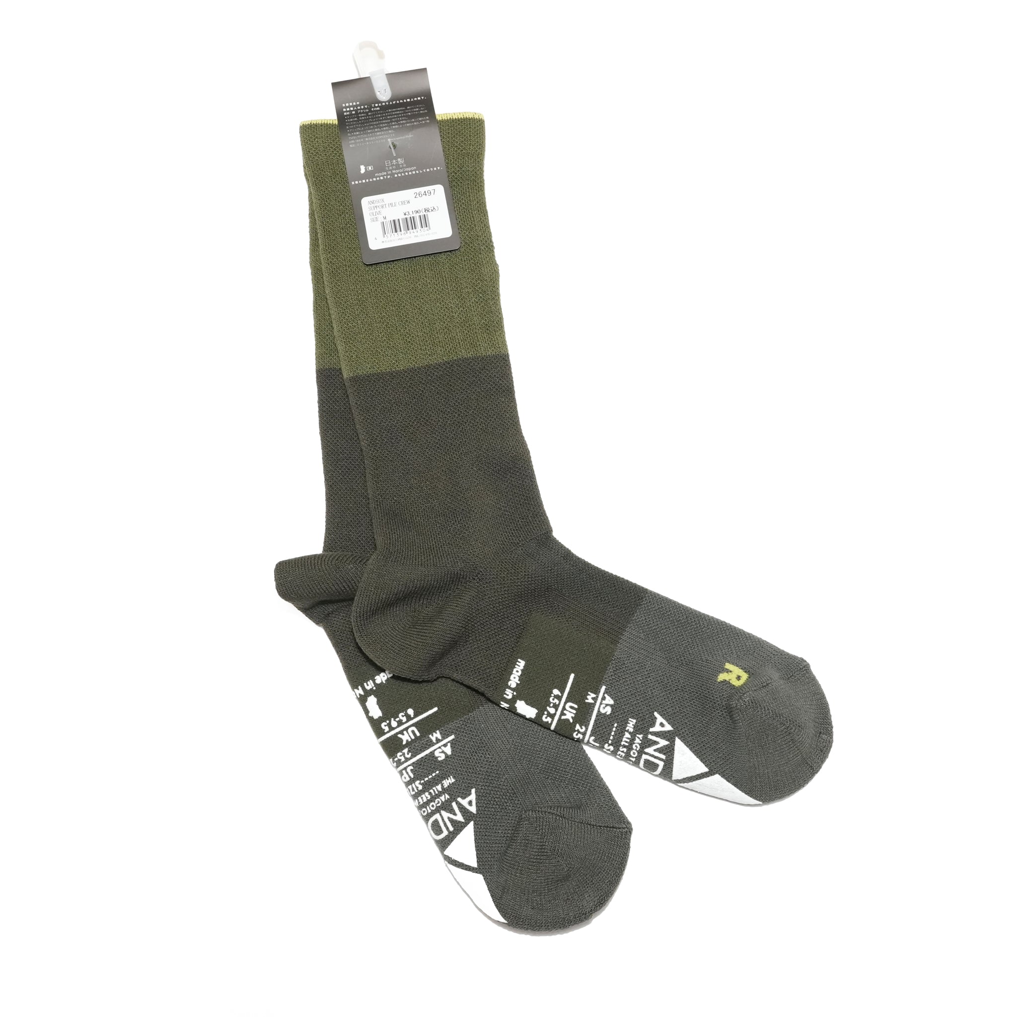 25-CREW-F SUPPORT PILE CREW / Olive【ANDSOX アンドソックス】【ネコポス選択可能】