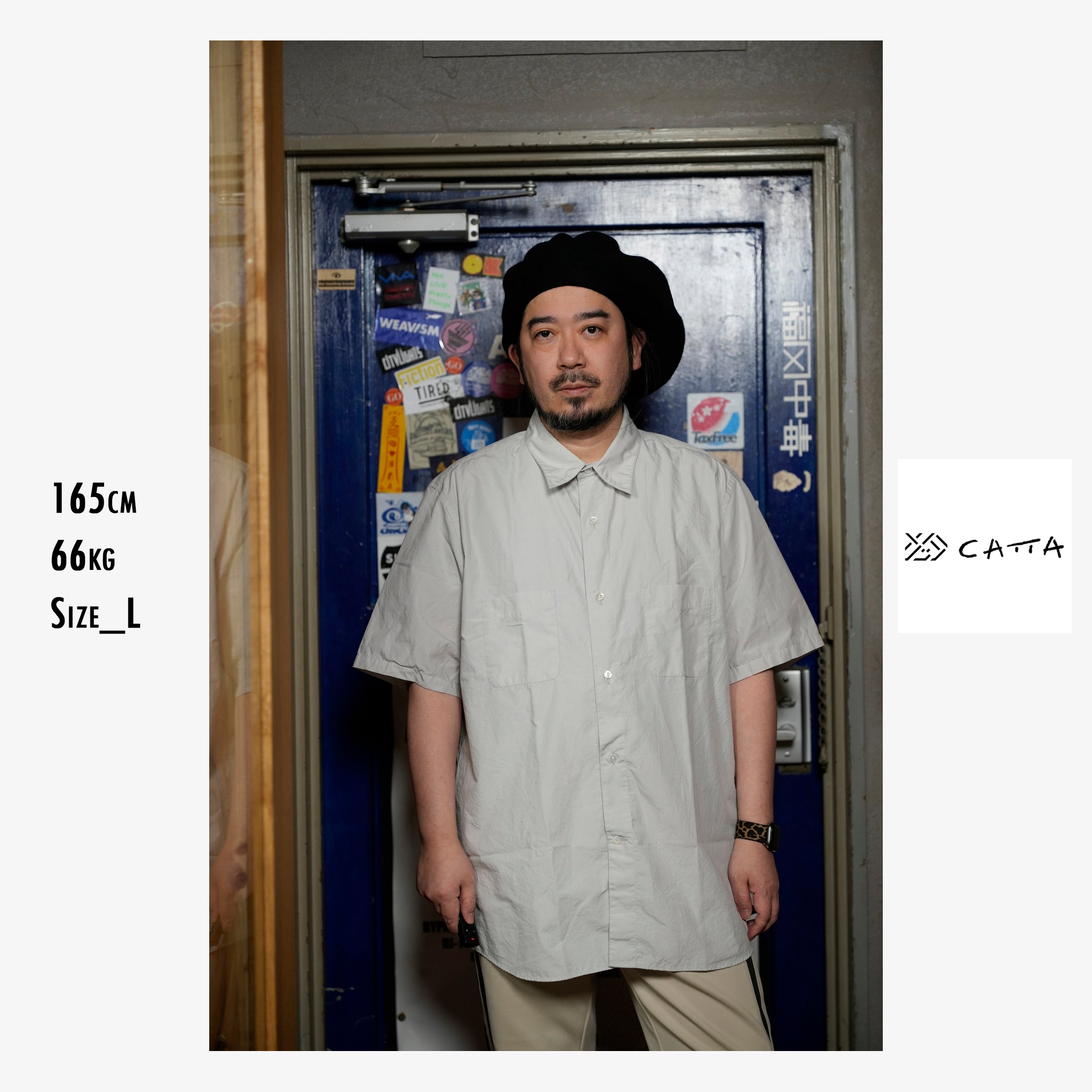 RGS-03_Gray | REGULAR COLLAR S/S SHIRT-NATURAL WASHER | Color:Gray【CATTA SHIRTS_カッタ シャツ】