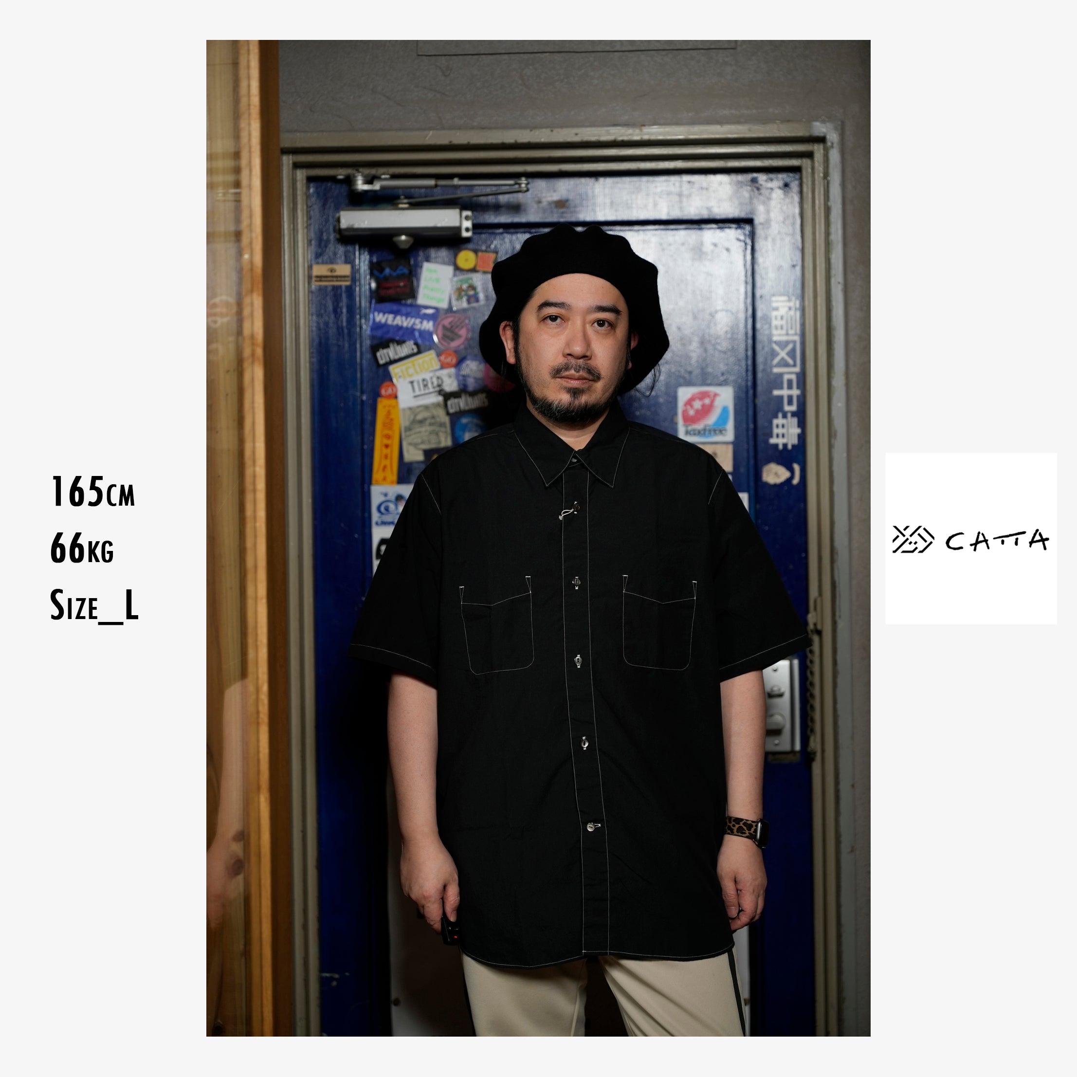RGS-03_Black | REGULAR COLLAR S/S SHIRT-NATURAL WASHER | Color:Black【CATTA SHIRTS_カッタ シャツ】