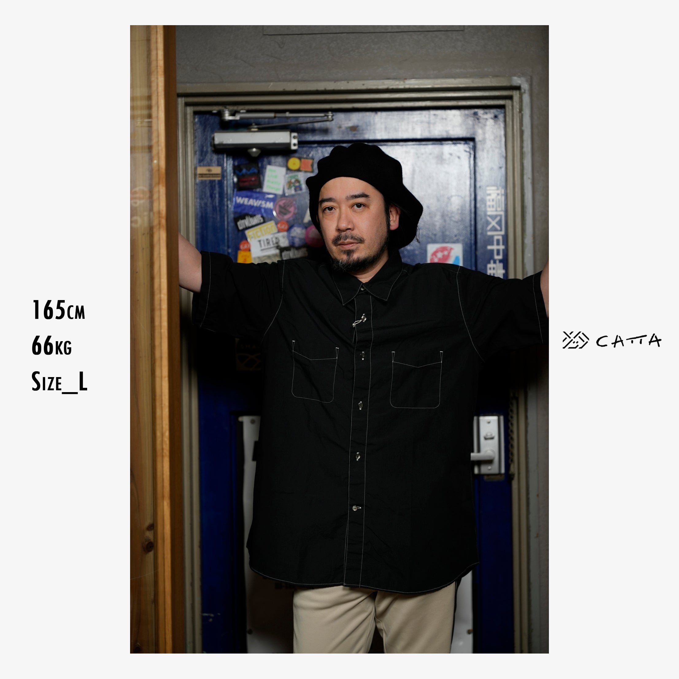 RGS-03_Black | REGULAR COLLAR S/S SHIRT-NATURAL WASHER | Color:Black【CATTA SHIRTS_カッタ シャツ】