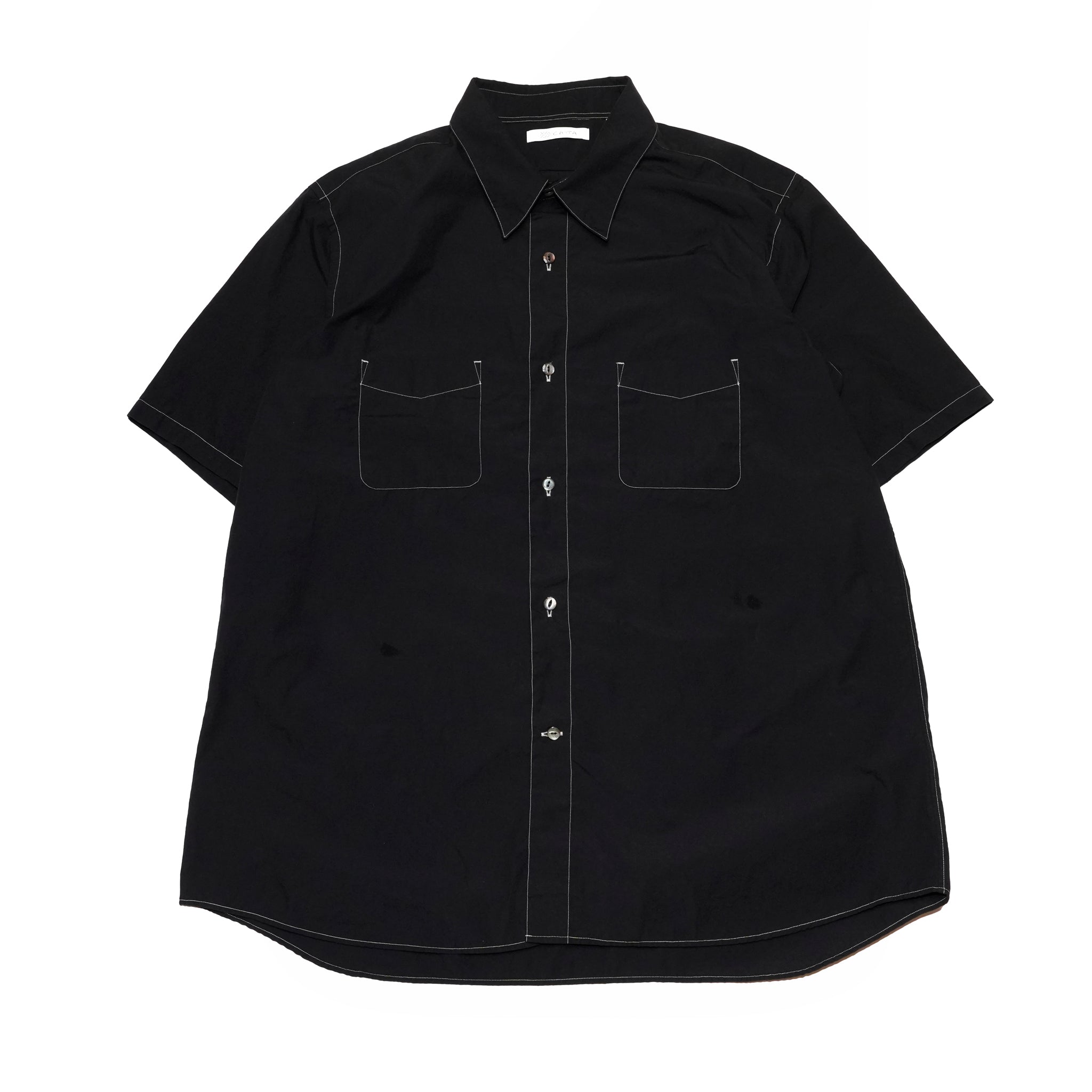 RGS-03_Black | REGULAR COLLAR S/S SHIRT-NATURAL WASHER | Color:Black【CATTA SHIRTS_カッタ シャツ】