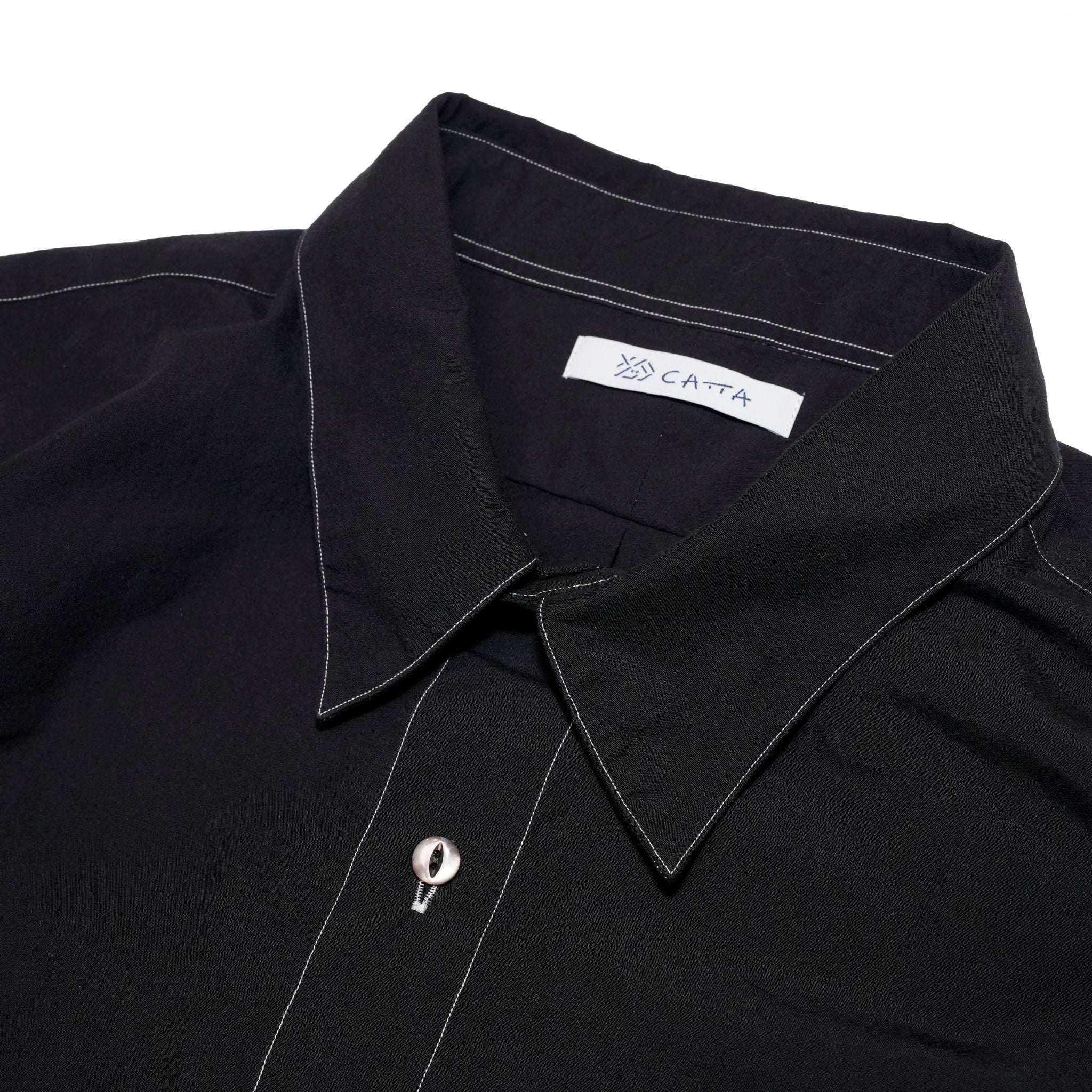 RGS-03_Black | REGULAR COLLAR S/S SHIRT-NATURAL WASHER | Color:Black【CATTA SHIRTS_カッタ シャツ】