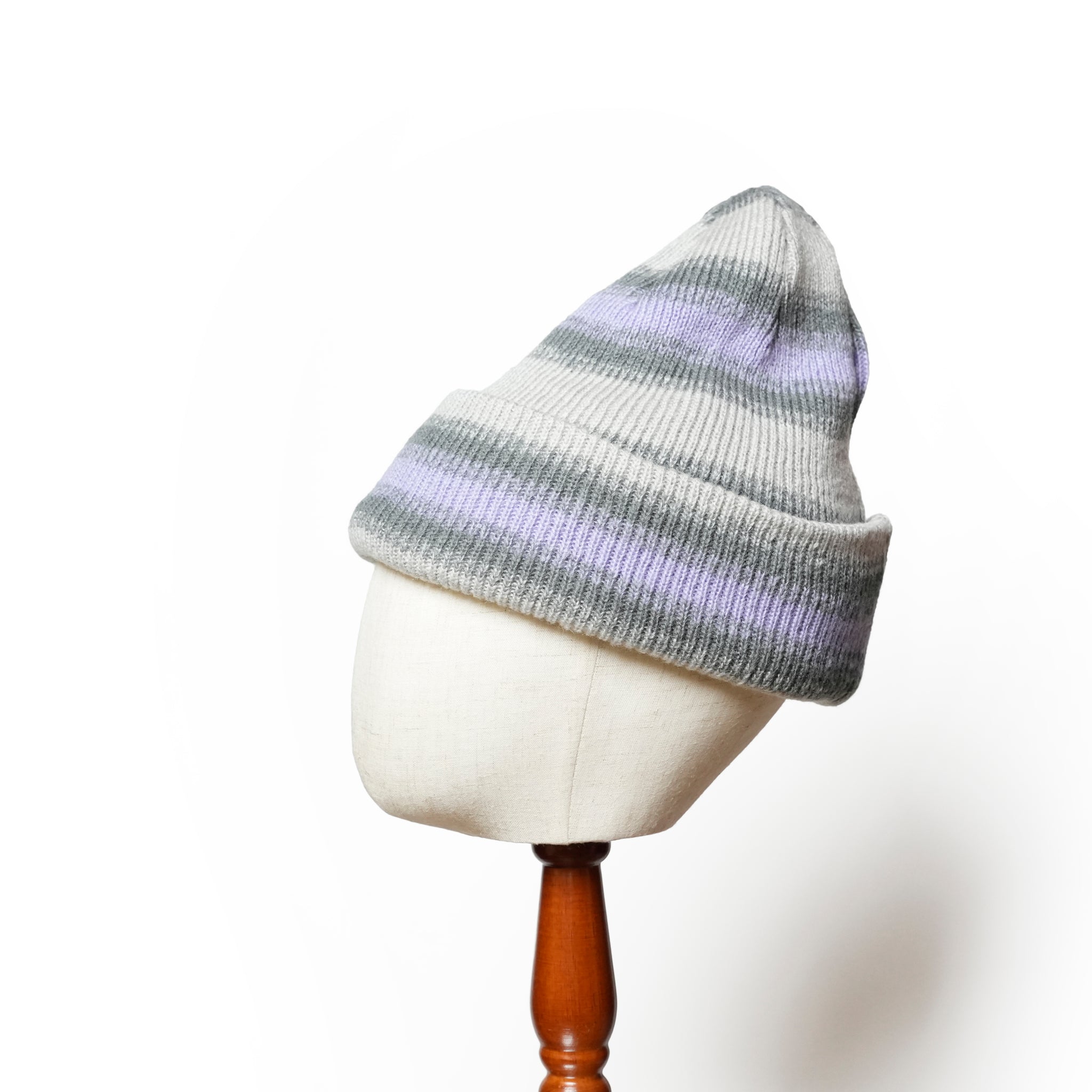 Reversible Ombre Border Knit Cap | Color_Beige / Brown / Pink / Gray | No_rl-25-029w【RACAL_ラカル】【ネコポス選択可能】