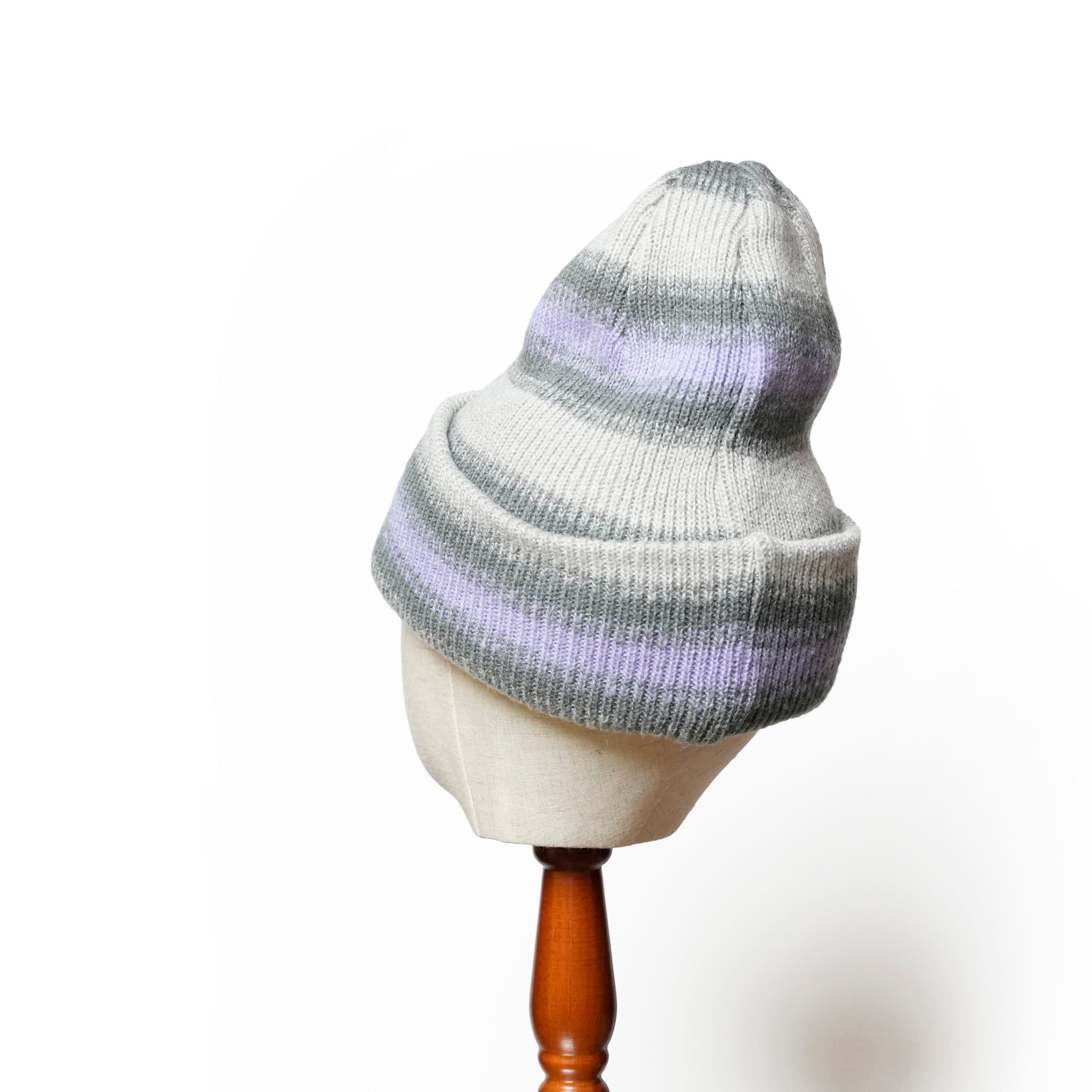 Reversible Ombre Border Knit Cap | Color_Beige / Brown / Pink / Gray | No_rl-25-029w【RACAL_ラカル】【ネコポス選択可能】