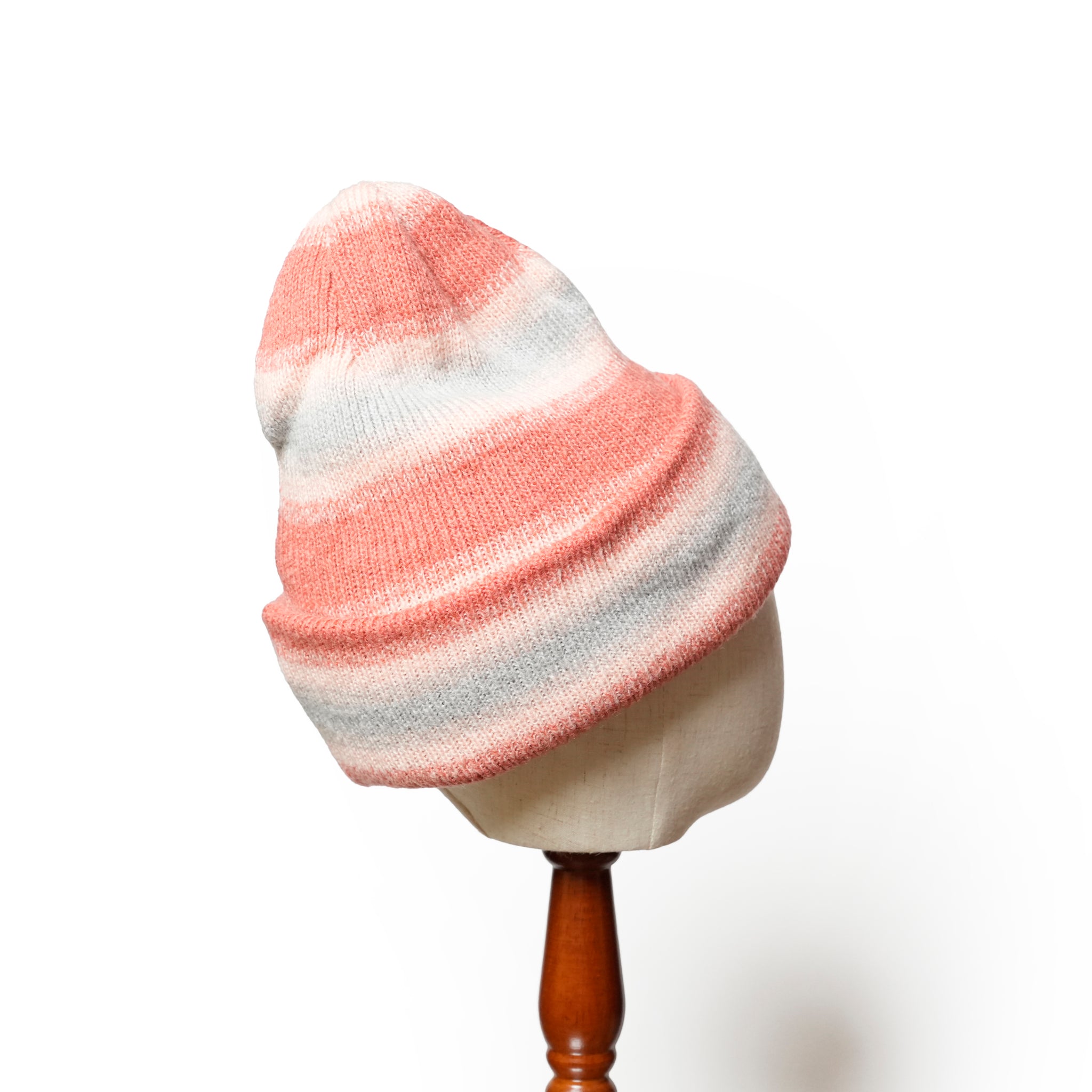 Reversible Ombre Border Knit Cap | Color_Beige / Brown / Pink / Gray | No_rl-25-029w【RACAL_ラカル】【ネコポス選択可能】