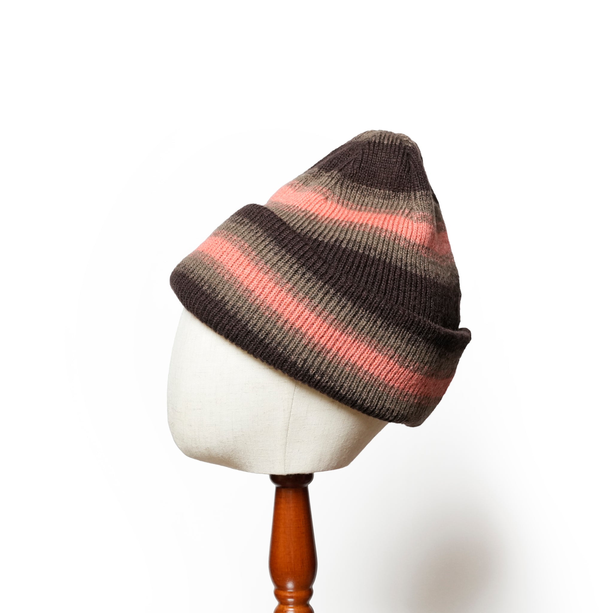 Reversible Ombre Border Knit Cap | Color_Beige / Brown / Pink / Gray | No_rl-25-029w【RACAL_ラカル】【ネコポス選択可能】
