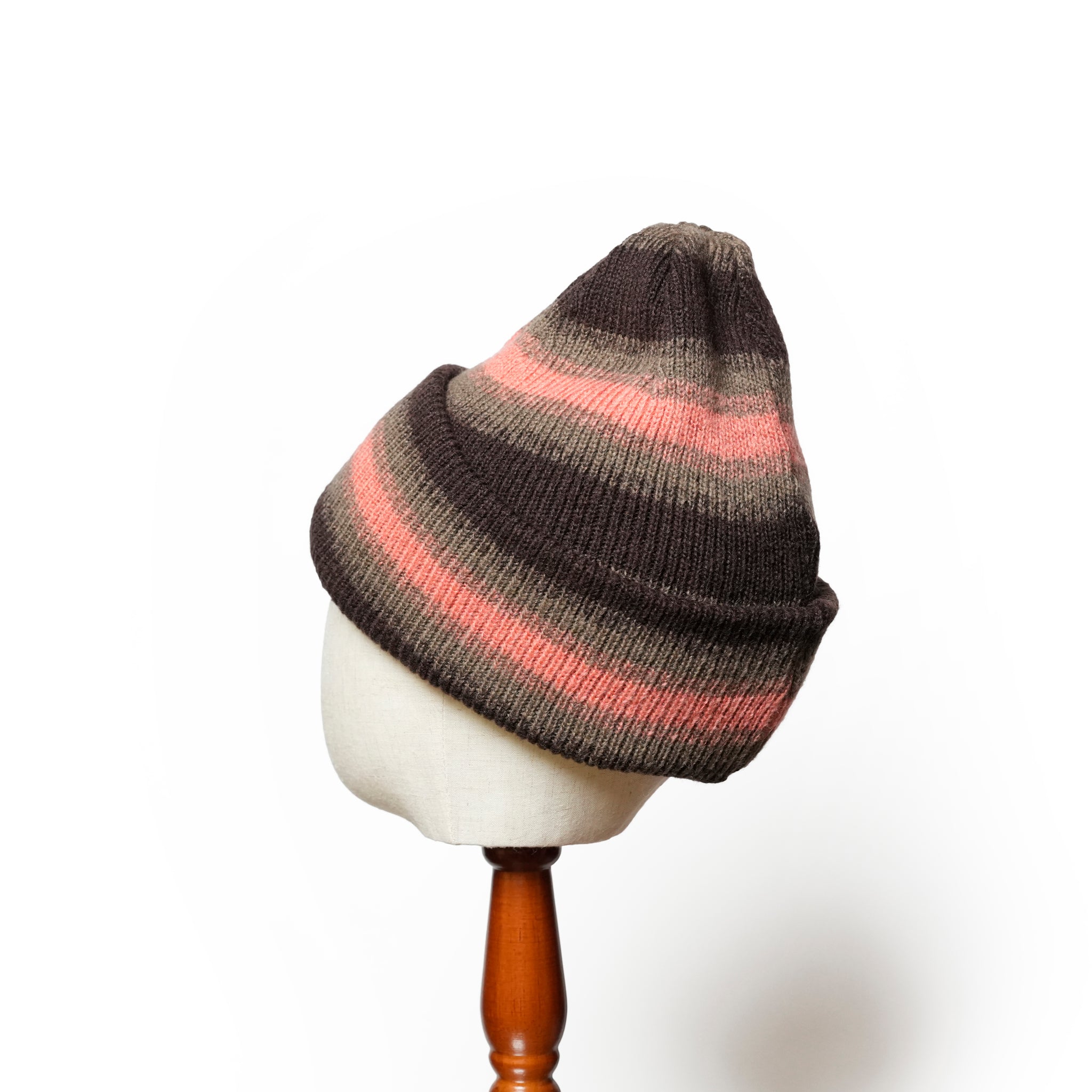 Reversible Ombre Border Knit Cap | Color_Beige / Brown / Pink / Gray | No_rl-25-029w【RACAL_ラカル】【ネコポス選択可能】