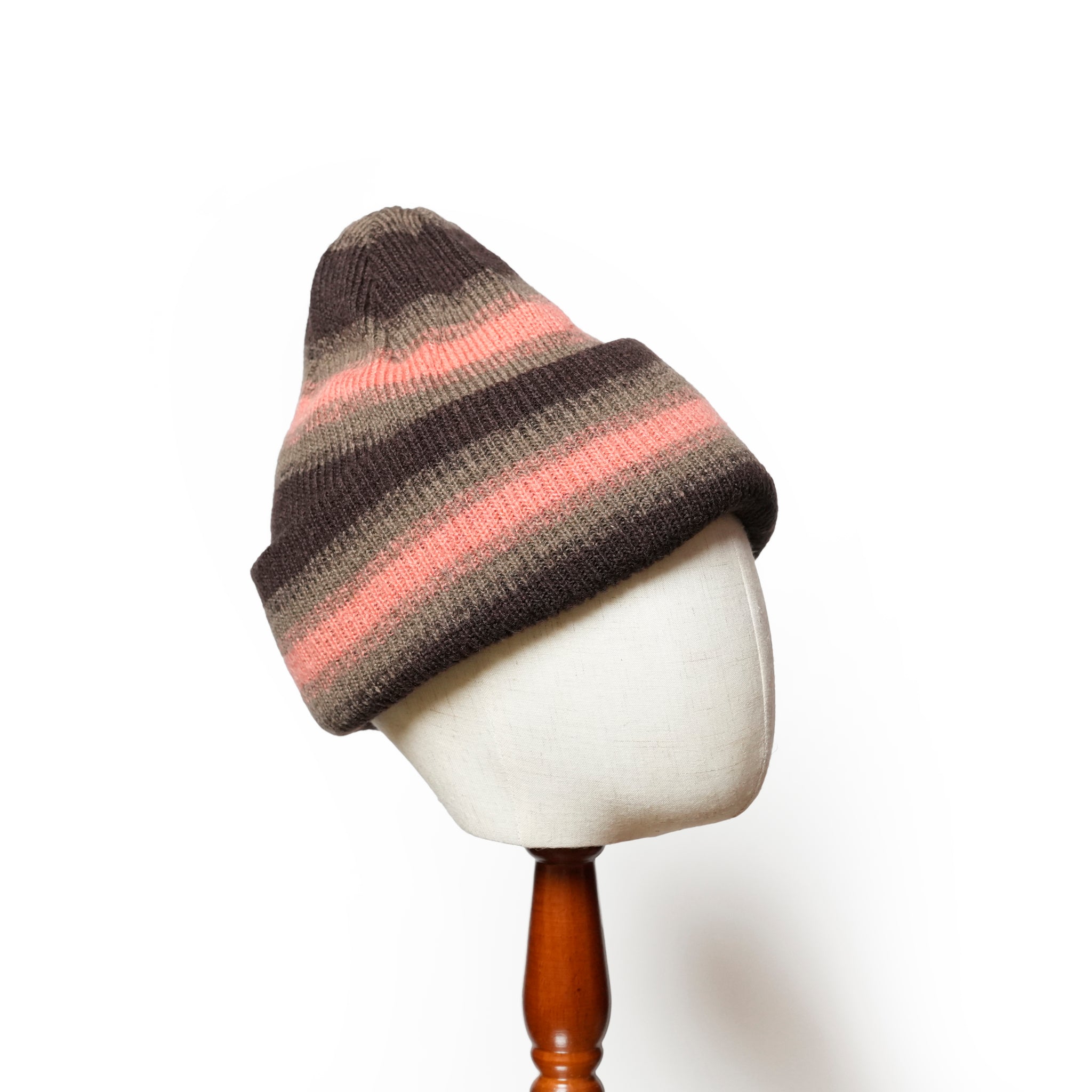 Reversible Ombre Border Knit Cap | Color_Beige / Brown / Pink / Gray | No_rl-25-029w【RACAL_ラカル】【ネコポス選択可能】