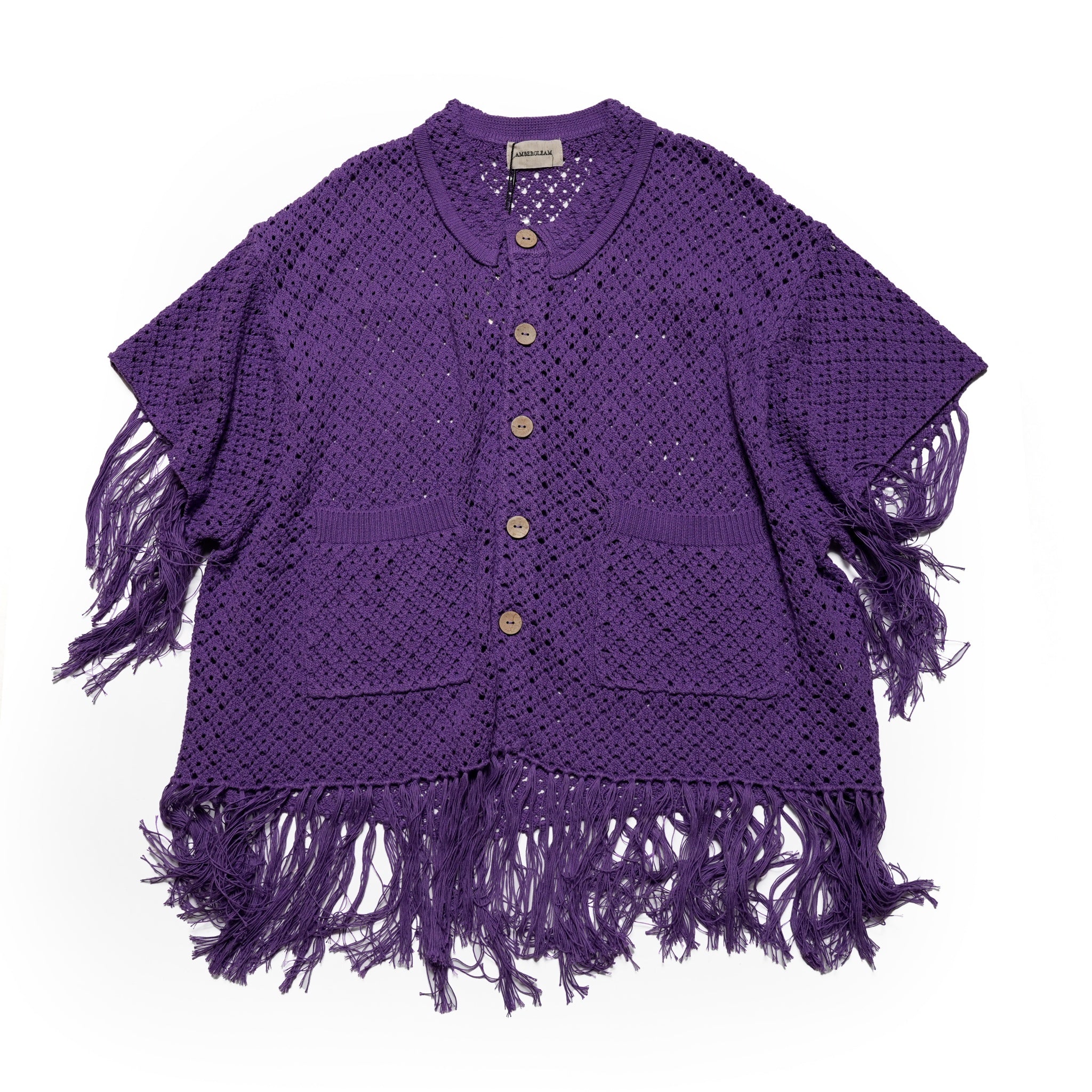 Fringe Cotton Knit Shirt フリンジコットンニットシャツ | Color:Black / Natural / Amethyst / Cosmos | Size:Short/Medium【AMBERGLEAM_アンバーグリーム】| 1185141313