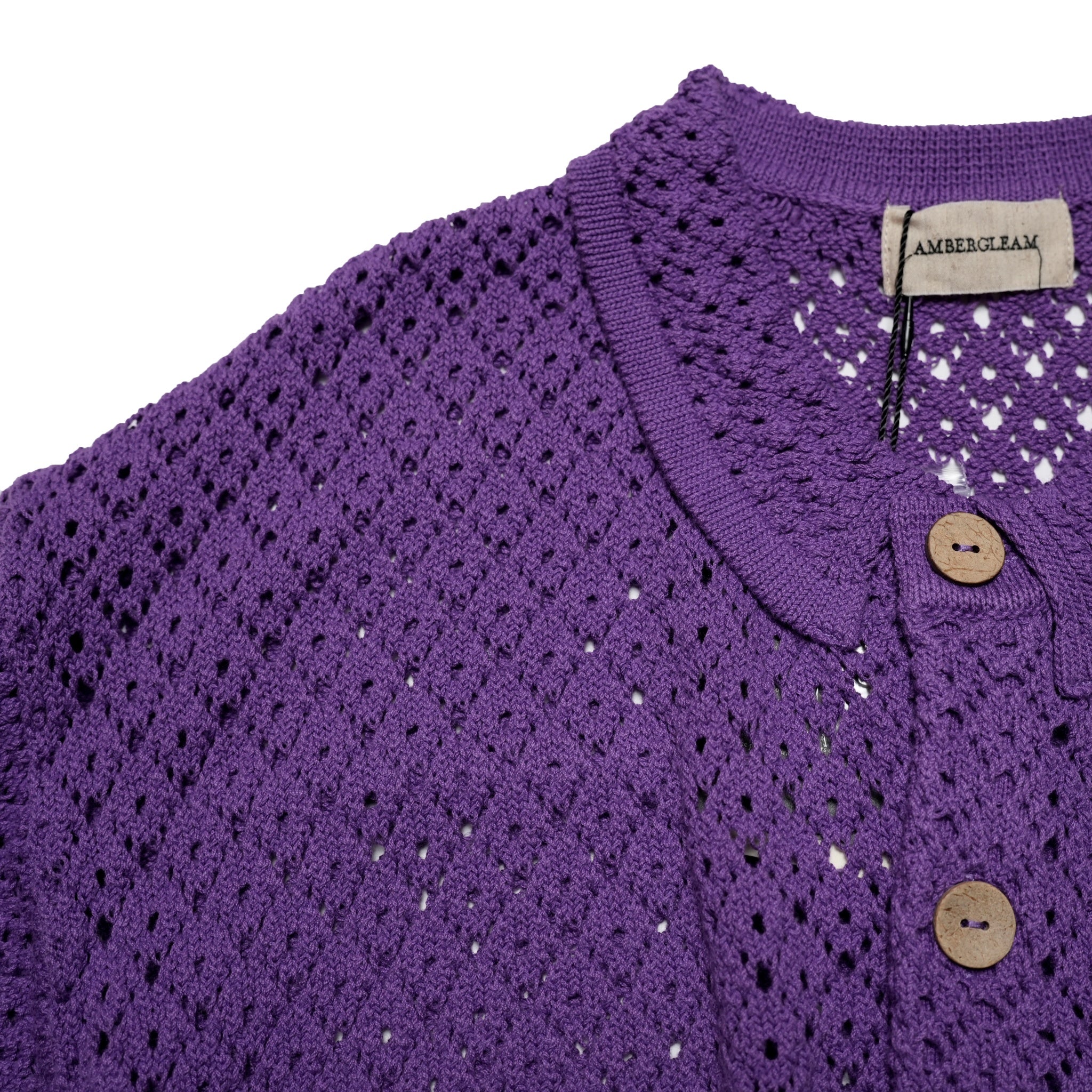 Fringe Cotton Knit Shirt フリンジコットンニットシャツ | Color:Black / Natural / Amethyst / Cosmos | Size:Short/Medium【AMBERGLEAM_アンバーグリーム】| 1185141313
