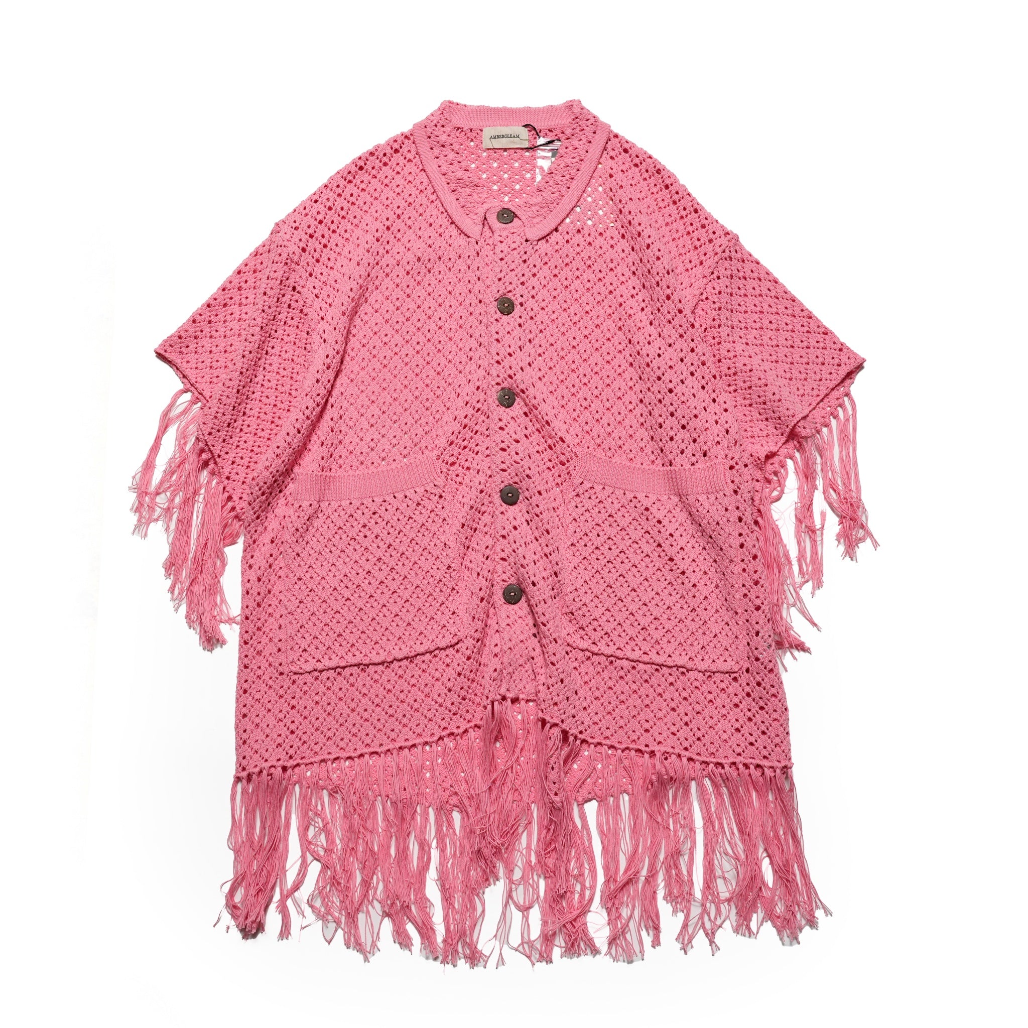 Fringe Cotton Knit Shirt フリンジコットンニットシャツ | Color:Black / Natural / Amethyst / Cosmos | Size:Short/Medium【AMBERGLEAM_アンバーグリーム】| 1185141313