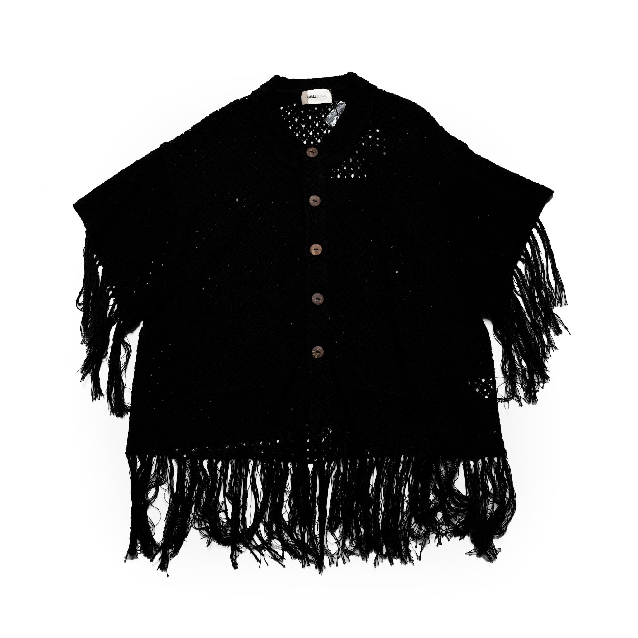 Fringe Cotton Knit Shirt フリンジコットンニットシャツ | Color:Black / Natural / Amethyst / Cosmos | Size:Short/Medium【AMBERGLEAM_アンバーグリーム】| 1185141313