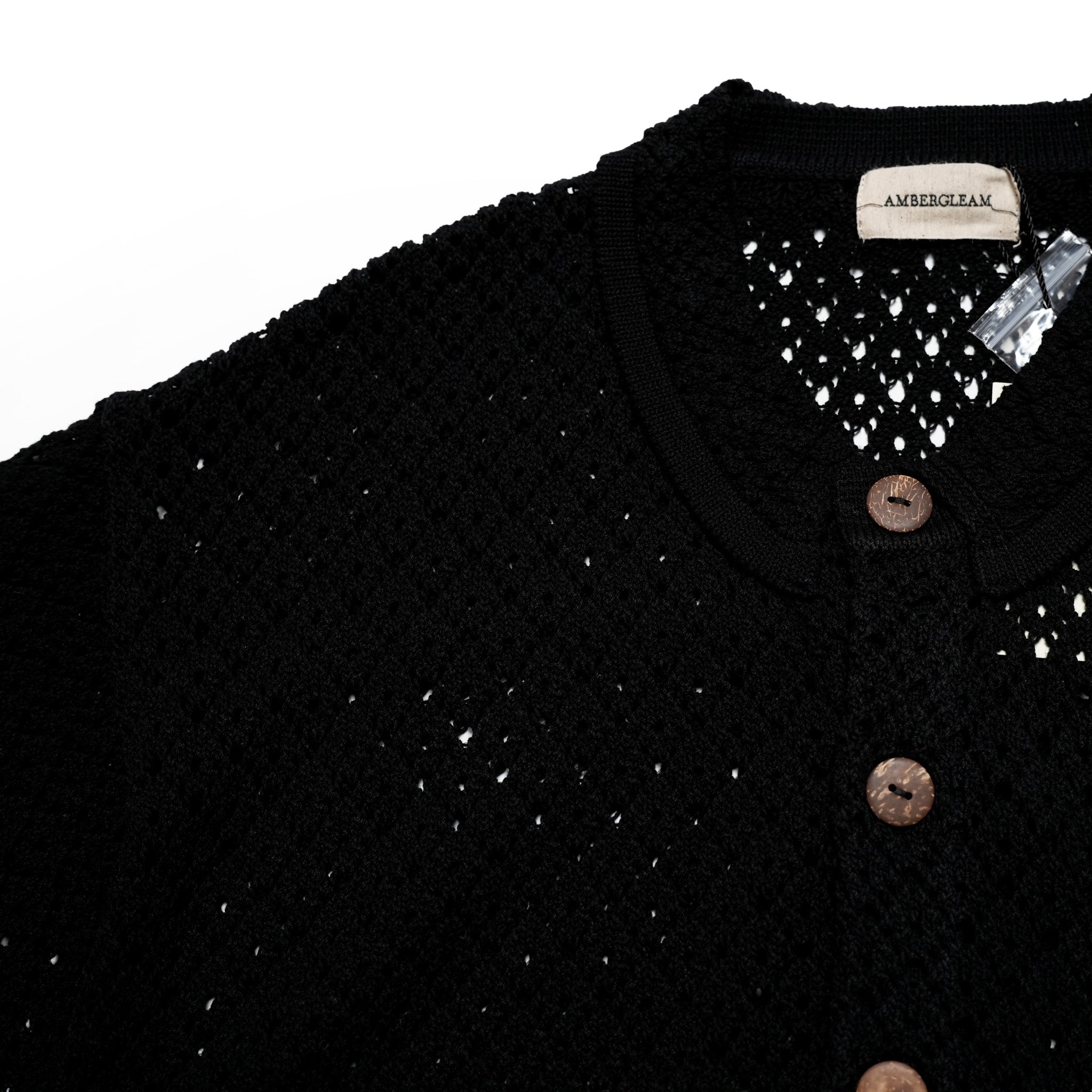 Fringe Cotton Knit Shirt フリンジコットンニットシャツ | Color:Black / Natural / Amethyst / Cosmos | Size:Short/Medium【AMBERGLEAM_アンバーグリーム】| 1185141313