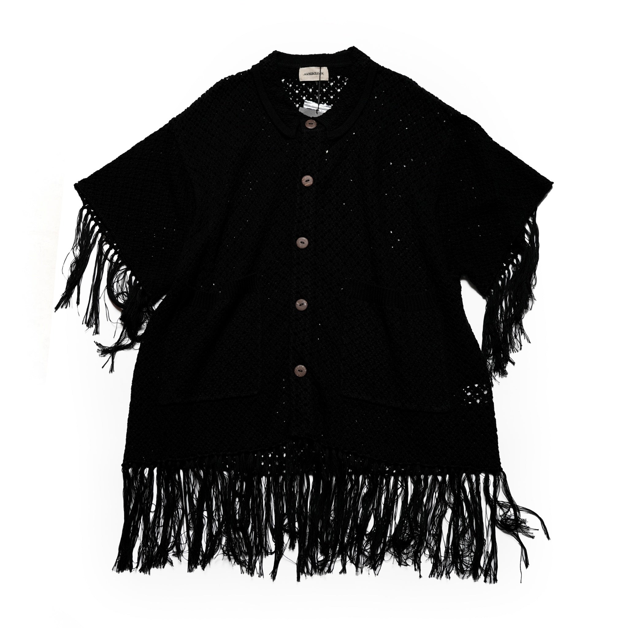 Fringe Cotton Knit Shirt フリンジコットンニットシャツ | Color:Black / Natural / Amethyst / Cosmos | Size:Short/Medium【AMBERGLEAM_アンバーグリーム】| 1185141313