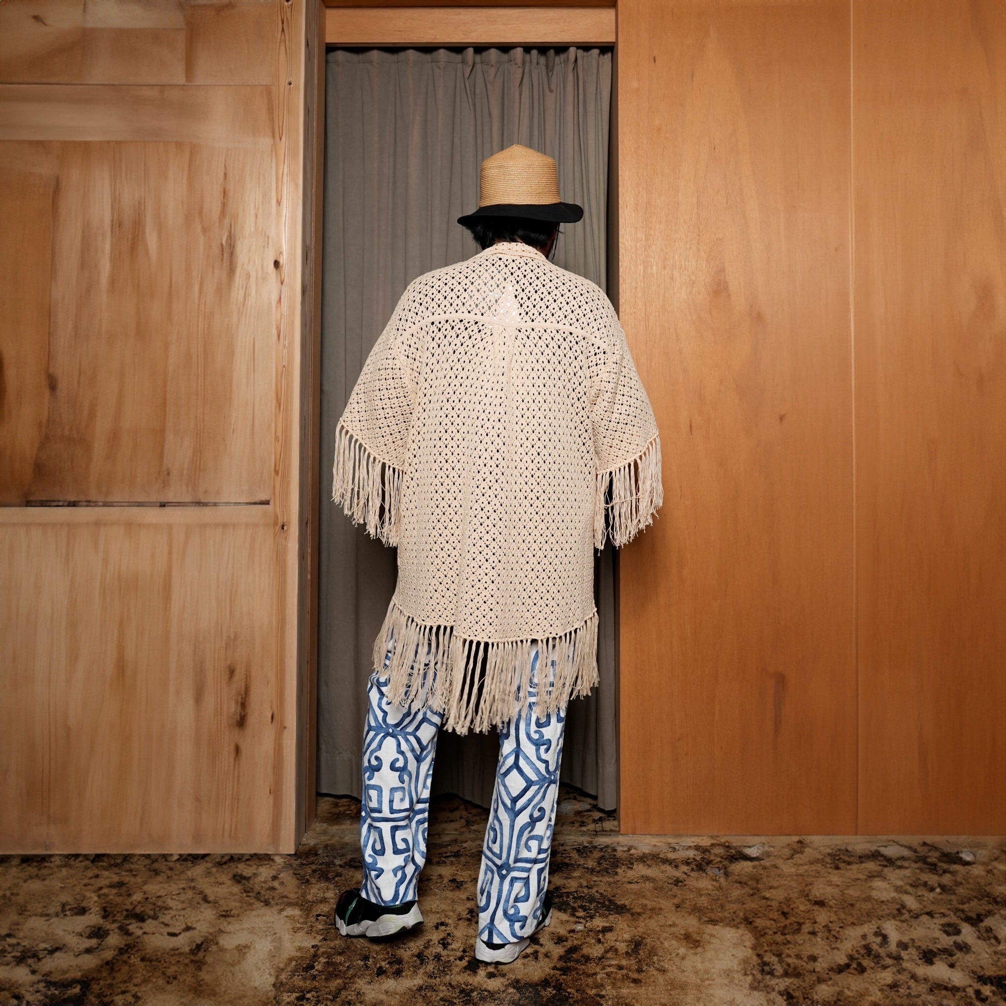 Fringe Cotton Knit Shirt フリンジコットンニットシャツ | Color:Black / Natural / Amethyst / Cosmos | Size:Short/Medium【AMBERGLEAM_アンバーグリーム】| 1185141313