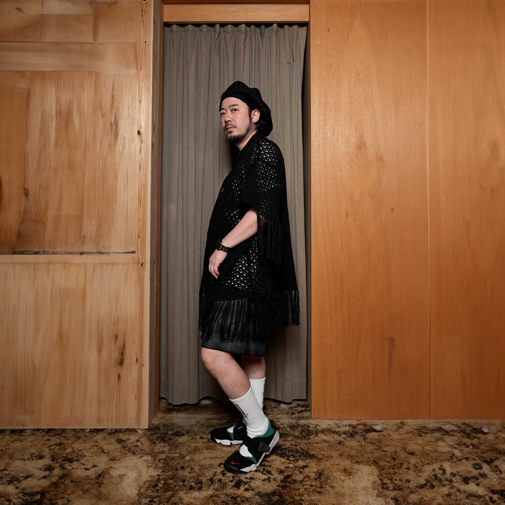 Fringe Cotton Knit Shirt フリンジコットンニットシャツ | Color:Black / Natural / Amethyst / Cosmos | Size:Short/Medium【AMBERGLEAM_アンバーグリーム】| 1185141313