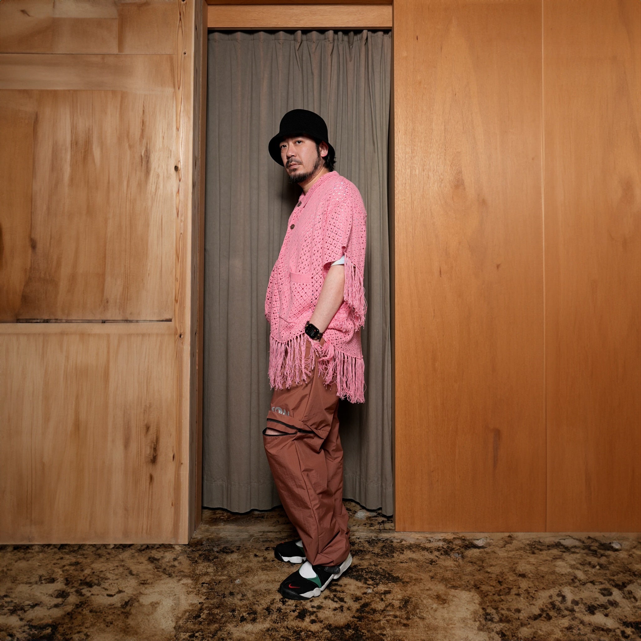 Fringe Cotton Knit Shirt フリンジコットンニットシャツ | Color:Black / Natural / Amethyst / Cosmos | Size:Short/Medium【AMBERGLEAM_アンバーグリーム】| 1185141313