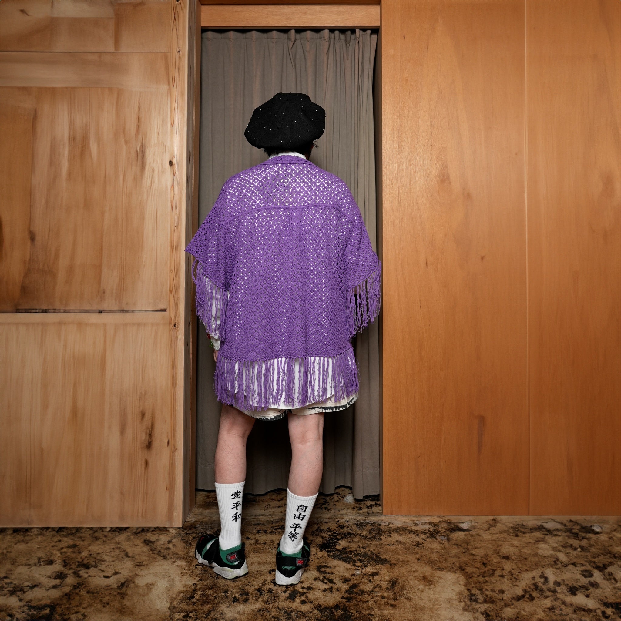 Fringe Cotton Knit Shirt フリンジコットンニットシャツ | Color:Black / Natural / Amethyst / Cosmos | Size:Short/Medium【AMBERGLEAM_アンバーグリーム】| 1185141313