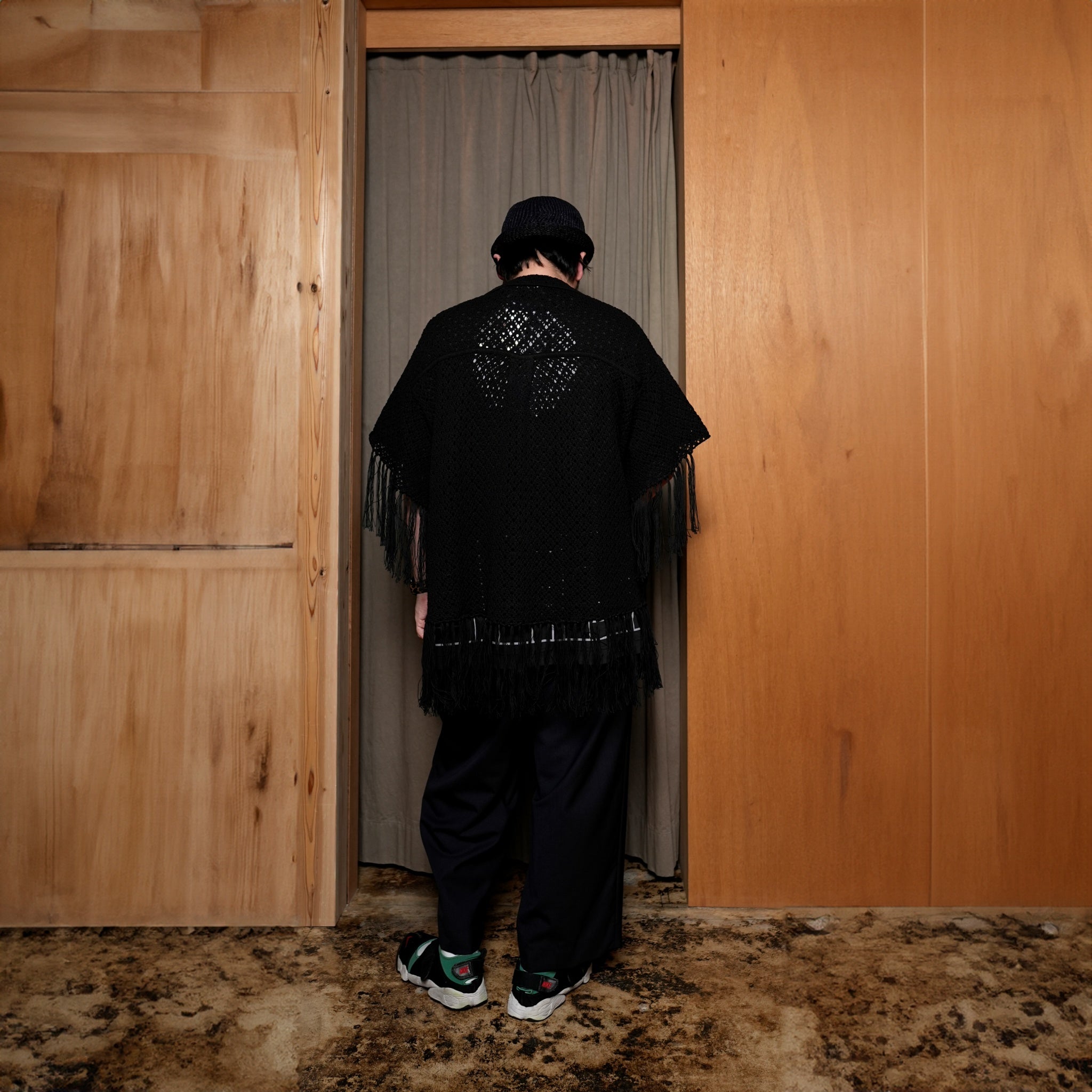 Fringe Cotton Knit Shirt フリンジコットンニットシャツ | Color:Black / Natural / Amethyst / Cosmos | Size:Short/Medium【AMBERGLEAM_アンバーグリーム】| 1185141313