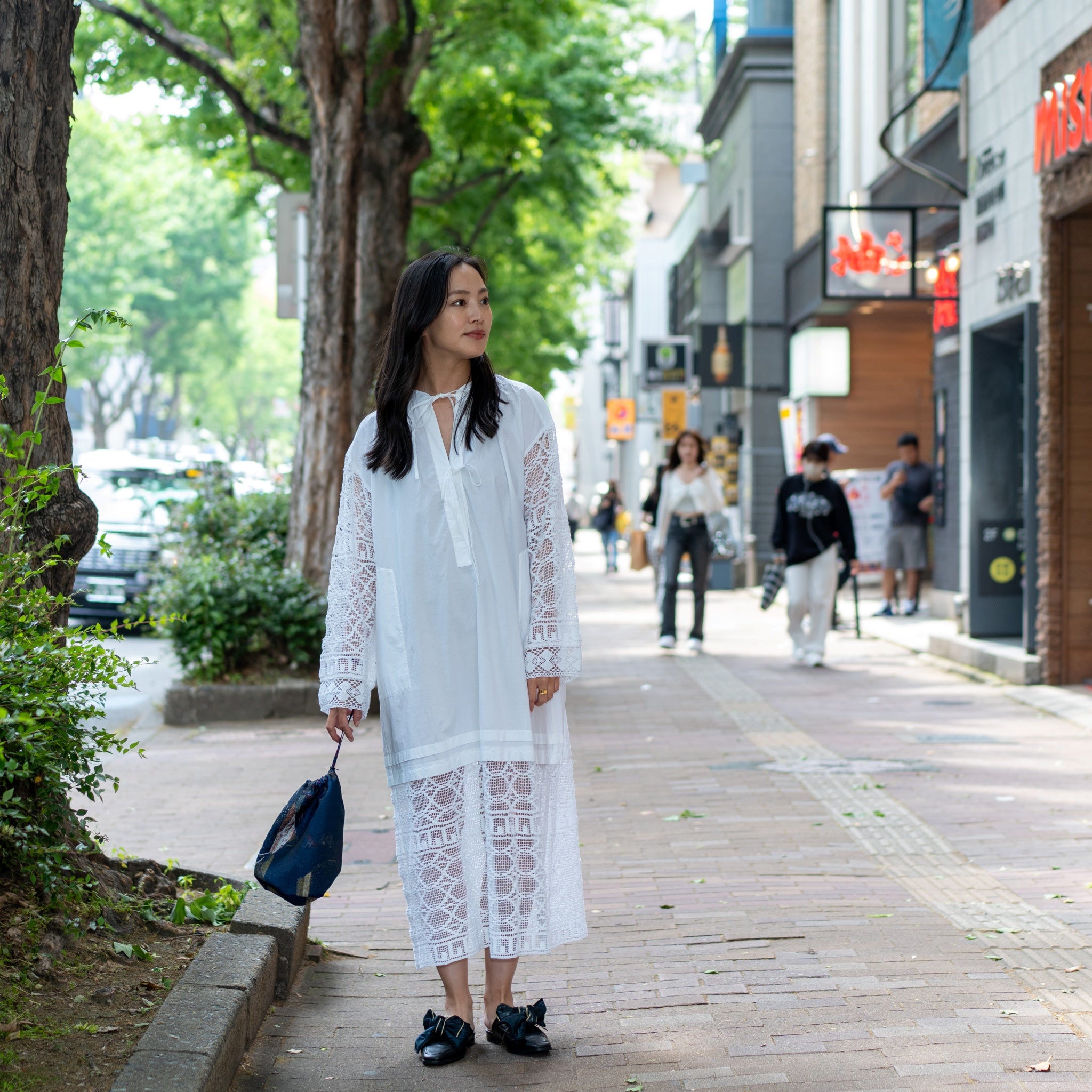 GEOMETRIC LACE JOINT DRESS – White | SARAMALLIKA