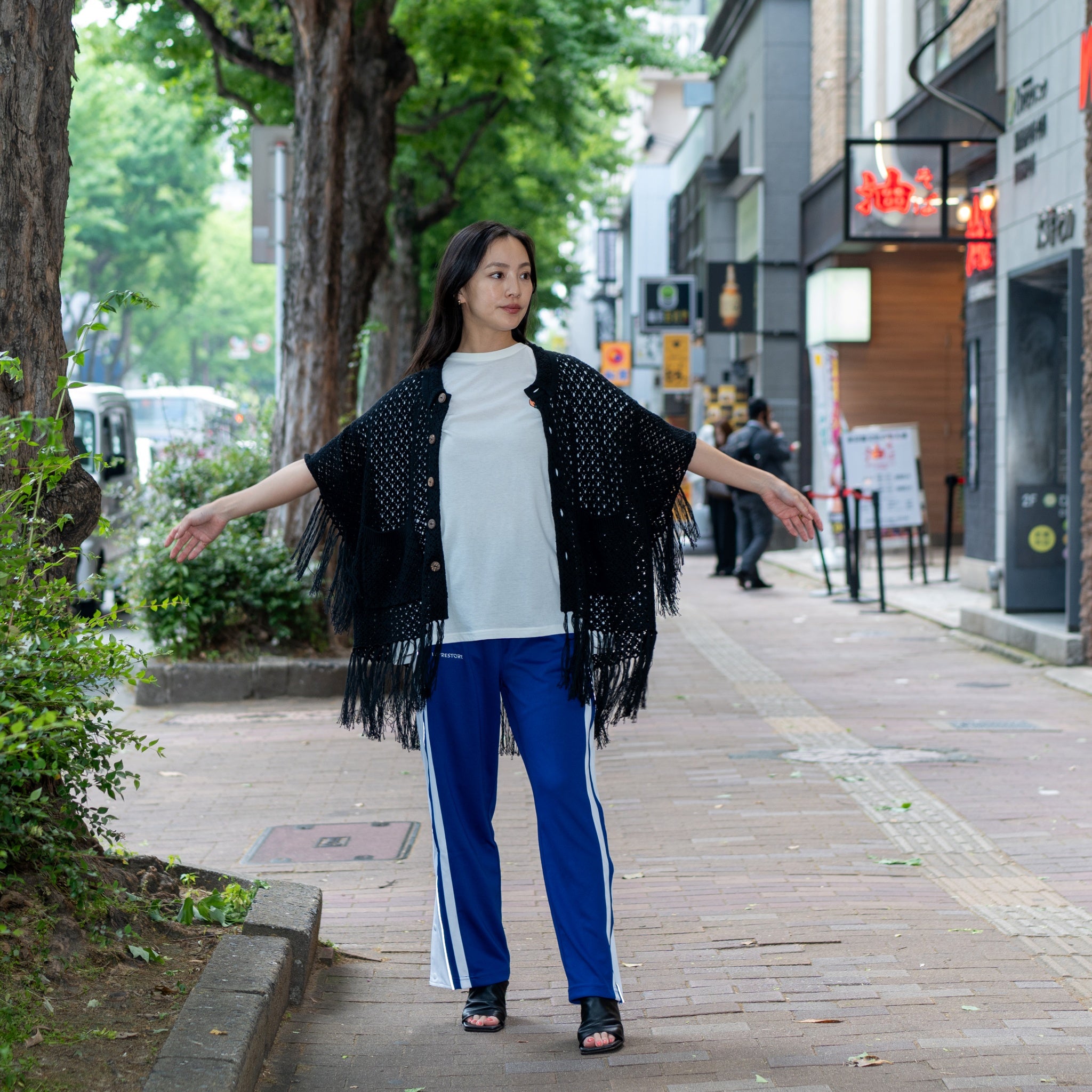 Fringe Cotton Knit Shirt フリンジコットンニットシャツ | Color:Black / Natural / Amethyst / Cosmos | Size:Short/Medium【AMBERGLEAM_アンバーグリーム】| 1185141313