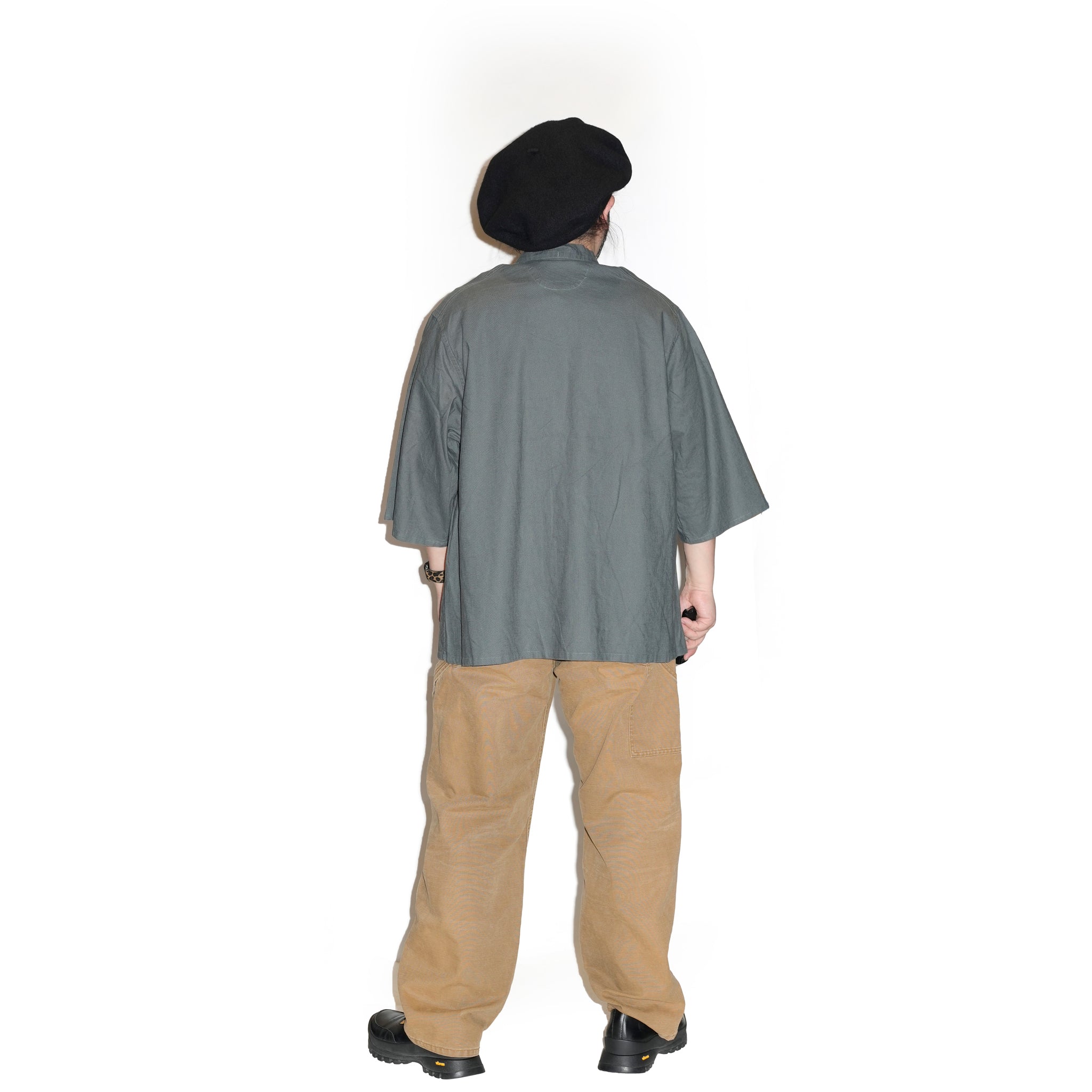 AM-2517009_Charcoal | Cotton Linen Slab Half Sleeve Smock Shirt | Color:Charcoal【ARMY TWILL_アーミーツイル】