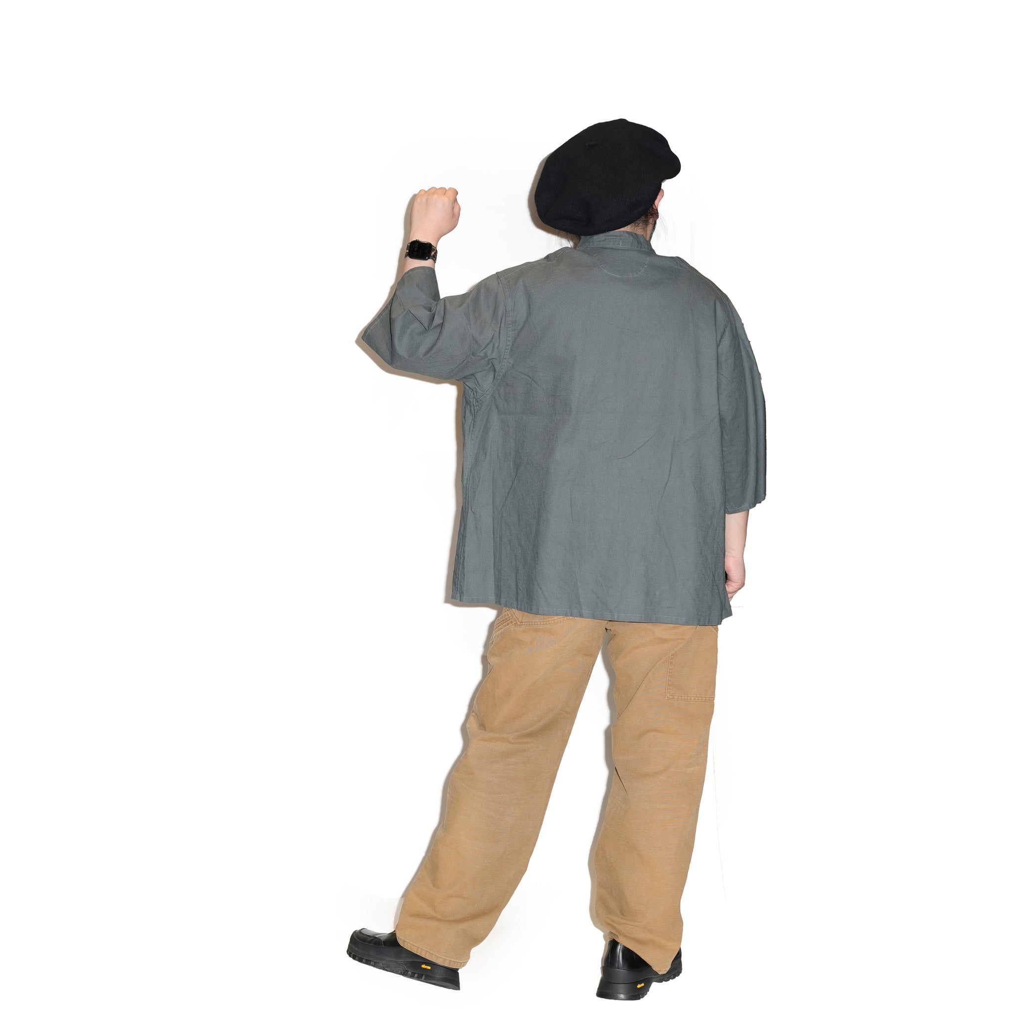 AM-2517009_Charcoal | Cotton Linen Slab Half Sleeve Smock Shirt | Color:Charcoal【ARMY TWILL_アーミーツイル】