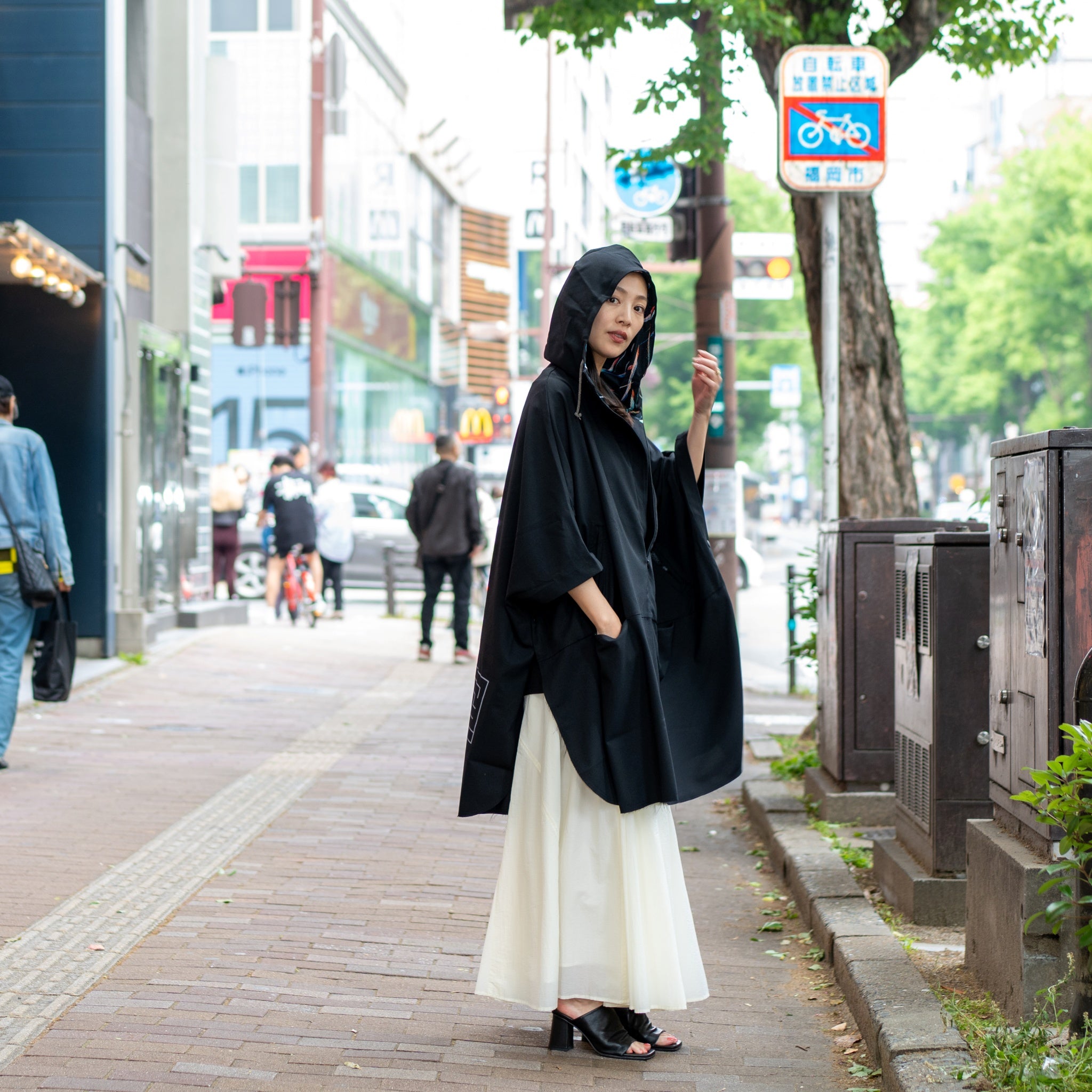 SF24SS-14B | Reflax(R) Happi Poncho Hoodie | Color:Black【STOF_ストフ】【archive】
