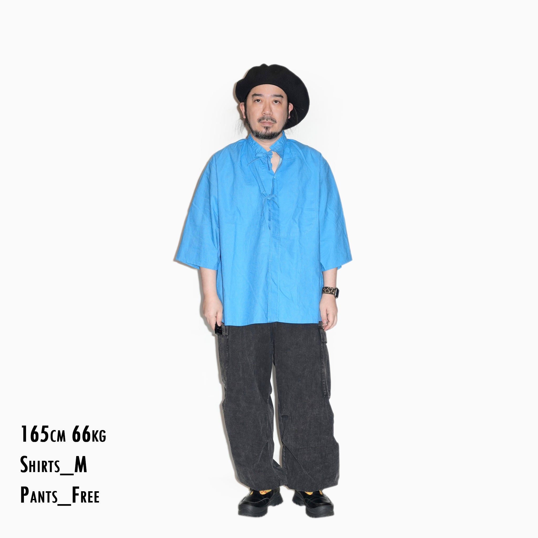 AM-2517009_Blue | Cotton Linen Slab Half Sleeve Smock Shirt | Color:Blue【ARMY TWILL_アーミーツイル】