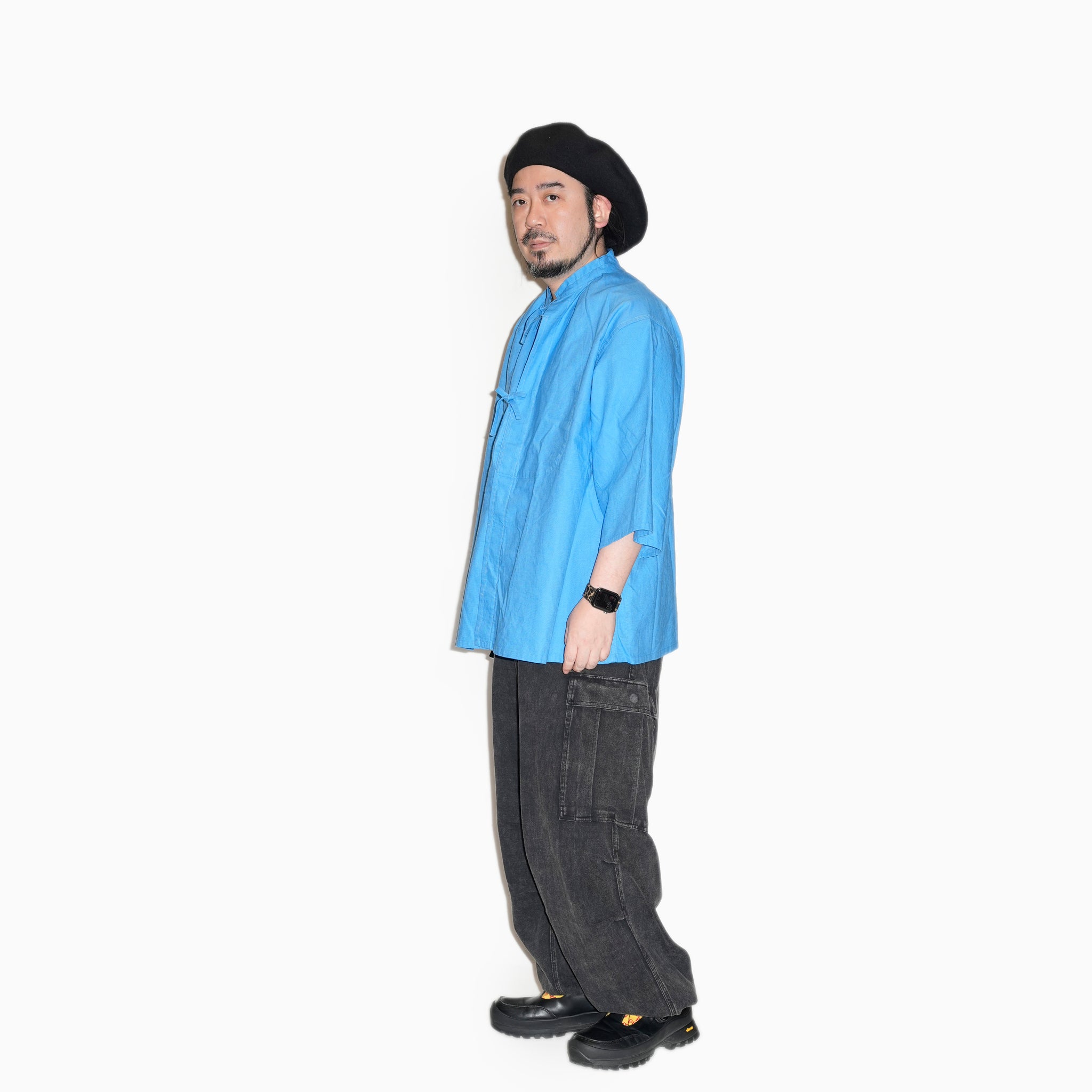 AM-2517009_Blue | Cotton Linen Slab Half Sleeve Smock Shirt | Color:Blue【ARMY TWILL_アーミーツイル】