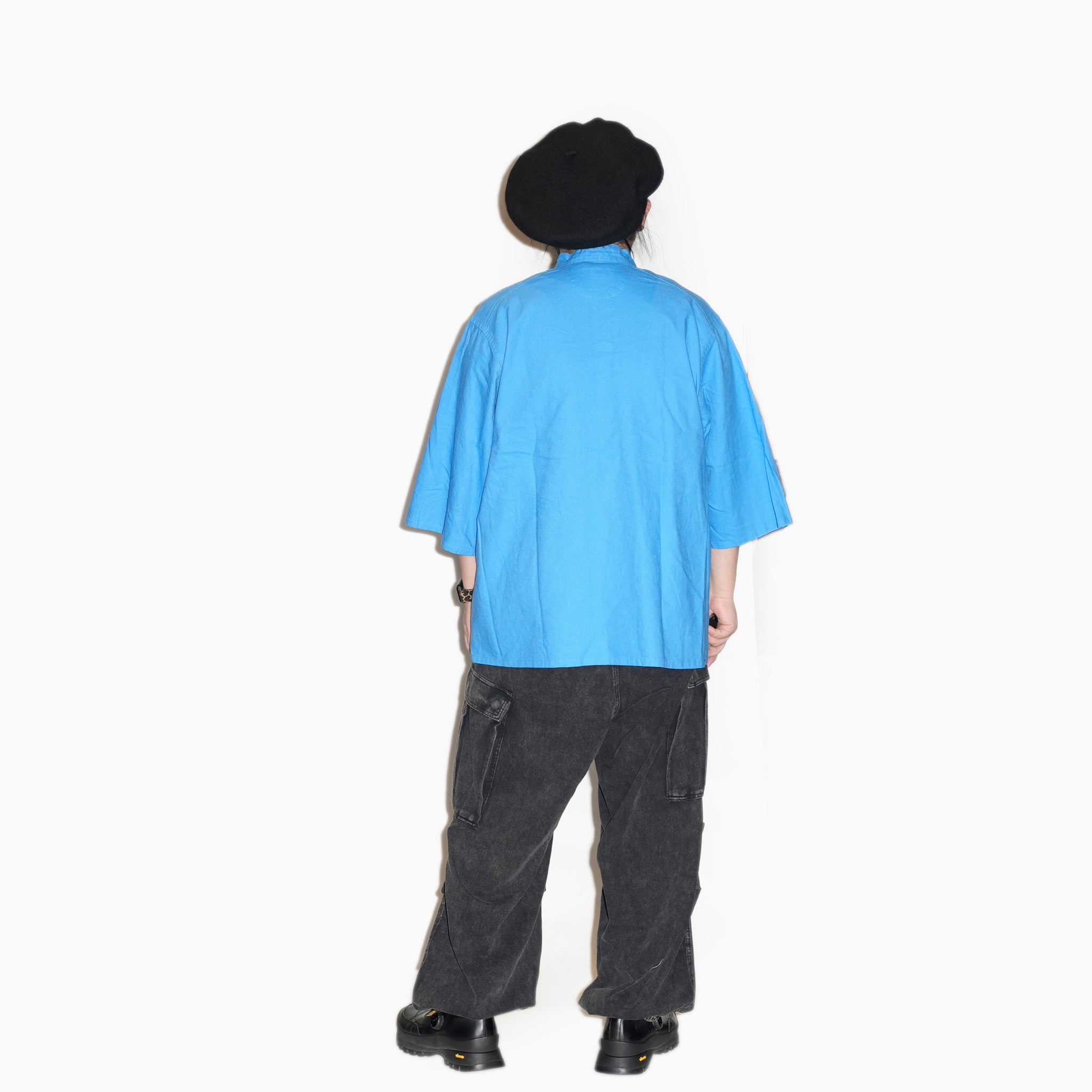 AM-2517009_Blue | Cotton Linen Slab Half Sleeve Smock Shirt | Color:Blue【ARMY TWILL_アーミーツイル】