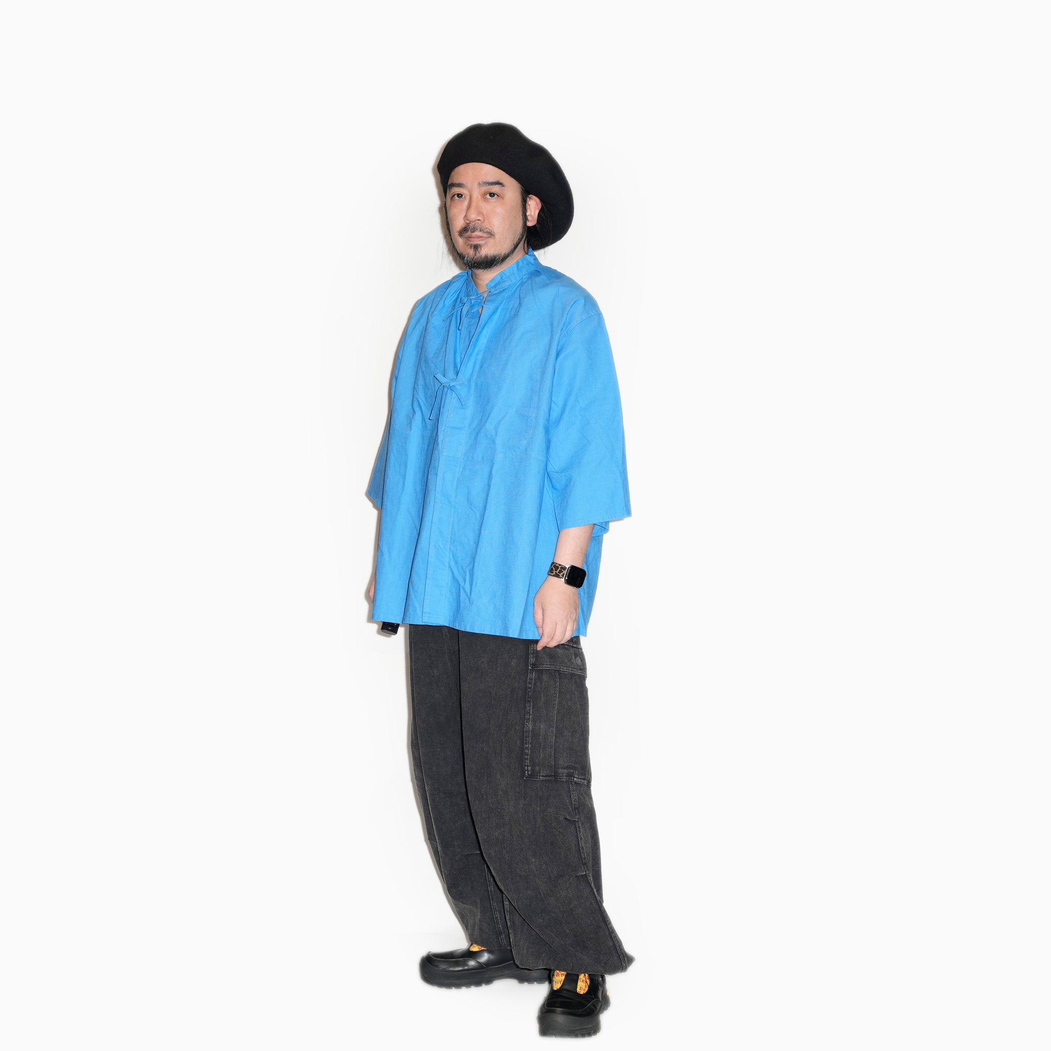 AM-2517009_Blue | Cotton Linen Slab Half Sleeve Smock Shirt | Color:Blue【ARMY TWILL_アーミーツイル】