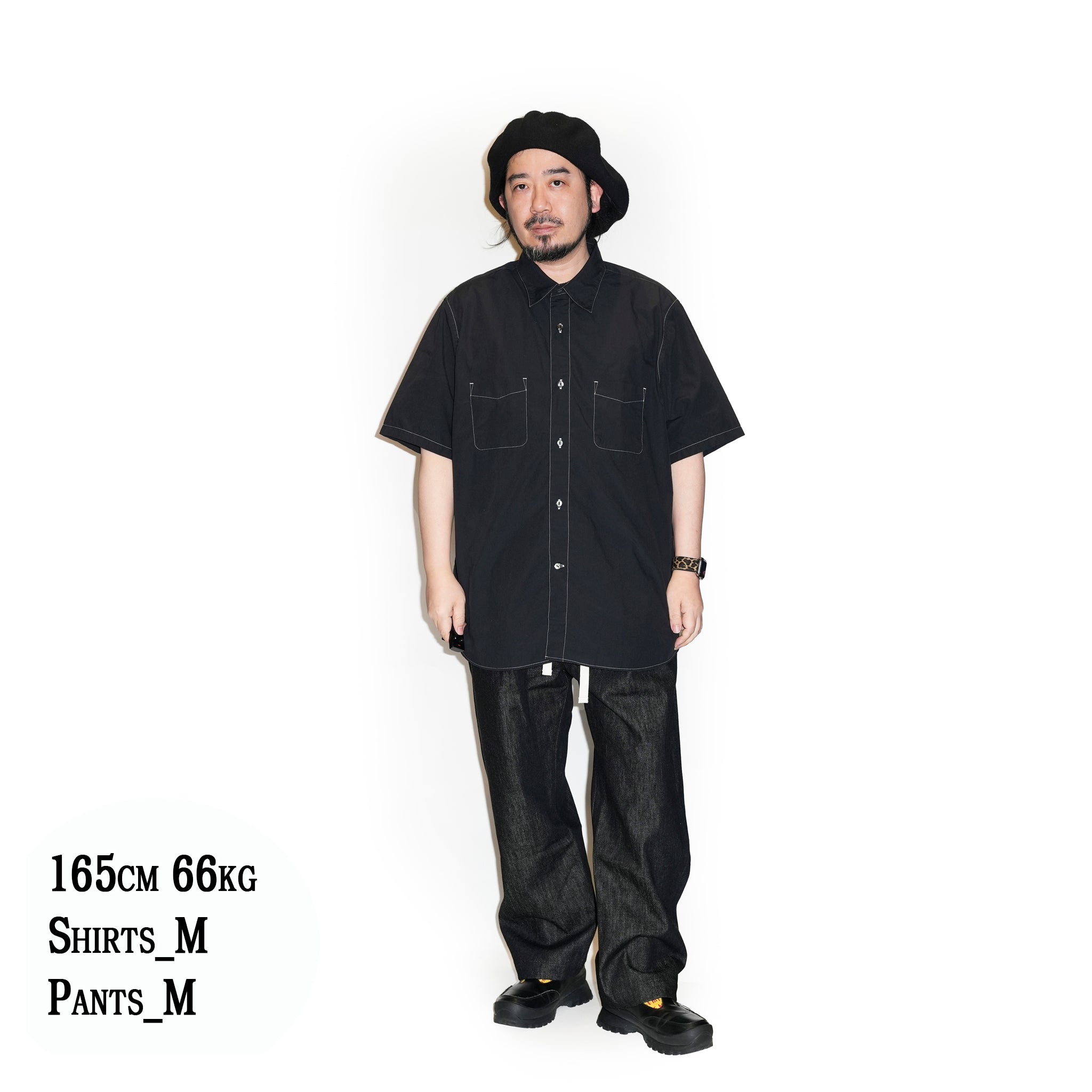 RGS-03_Black | REGULAR COLLAR S/S SHIRT-NATURAL WASHER | Color:Black【CATTA SHIRTS_カッタ シャツ】