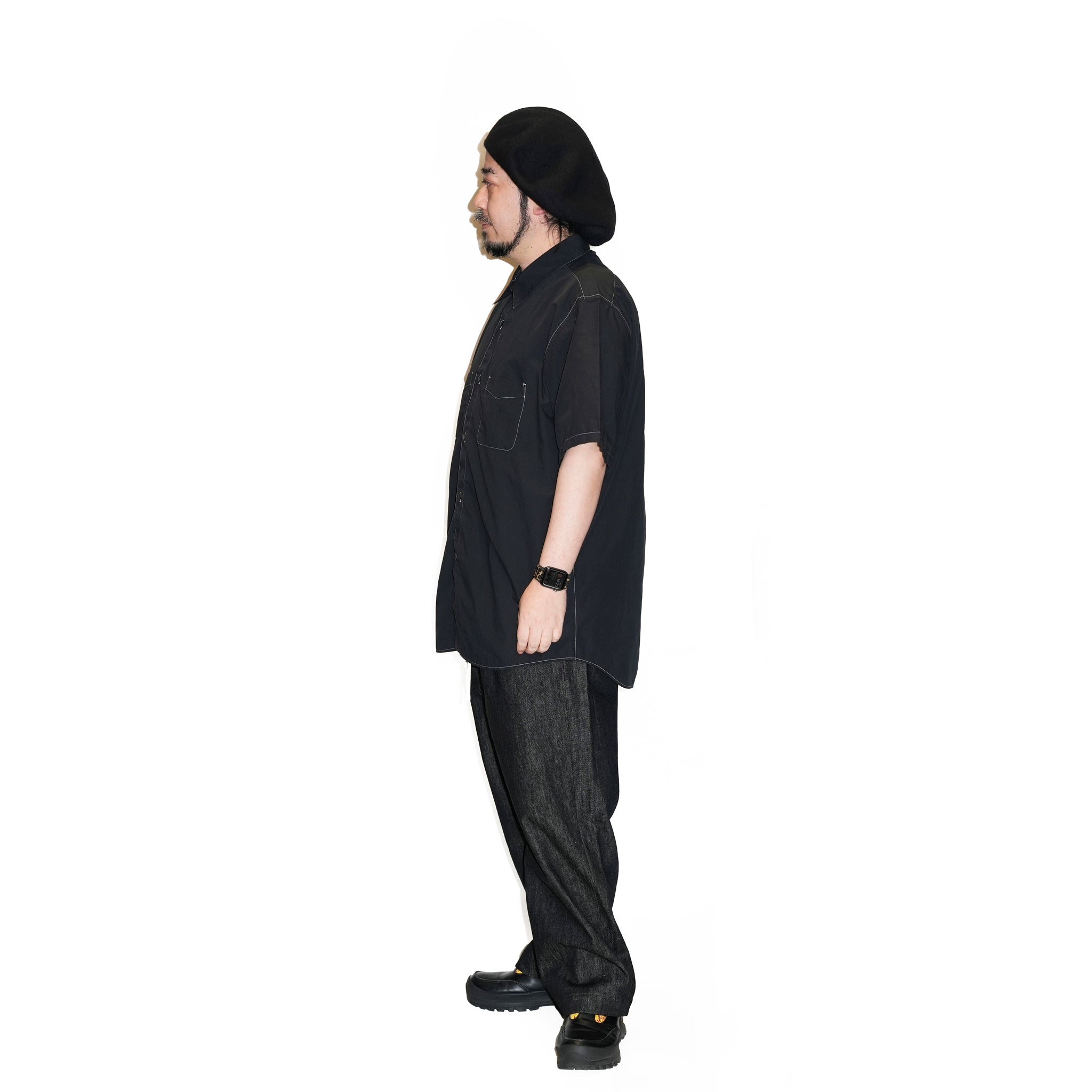 RGS-03_Black | REGULAR COLLAR S/S SHIRT-NATURAL WASHER | Color:Black【CATTA SHIRTS_カッタ シャツ】