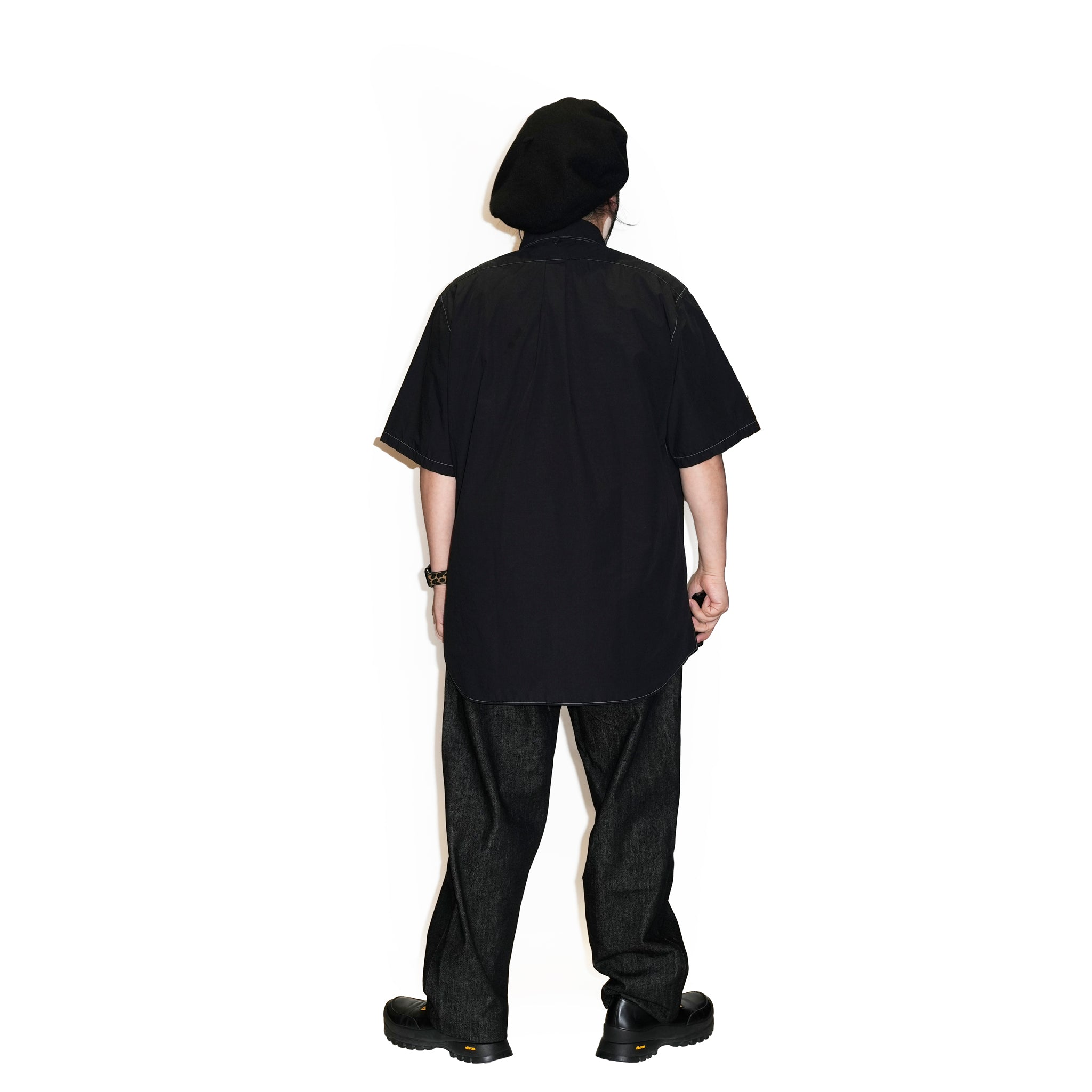 RGS-03_Black | REGULAR COLLAR S/S SHIRT-NATURAL WASHER | Color:Black【CATTA SHIRTS_カッタ シャツ】
