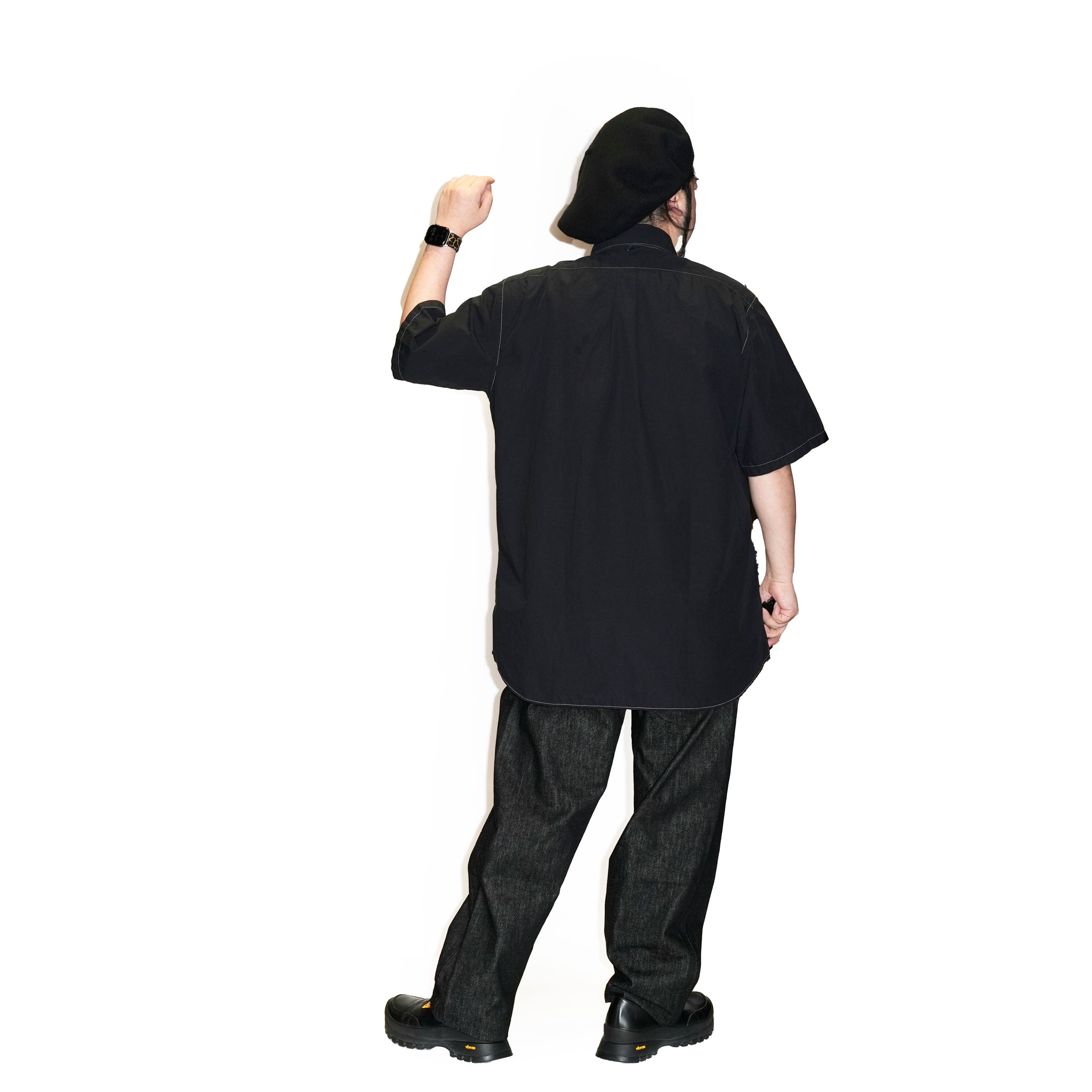 RGS-03_Black | REGULAR COLLAR S/S SHIRT-NATURAL WASHER | Color:Black【CATTA SHIRTS_カッタ シャツ】