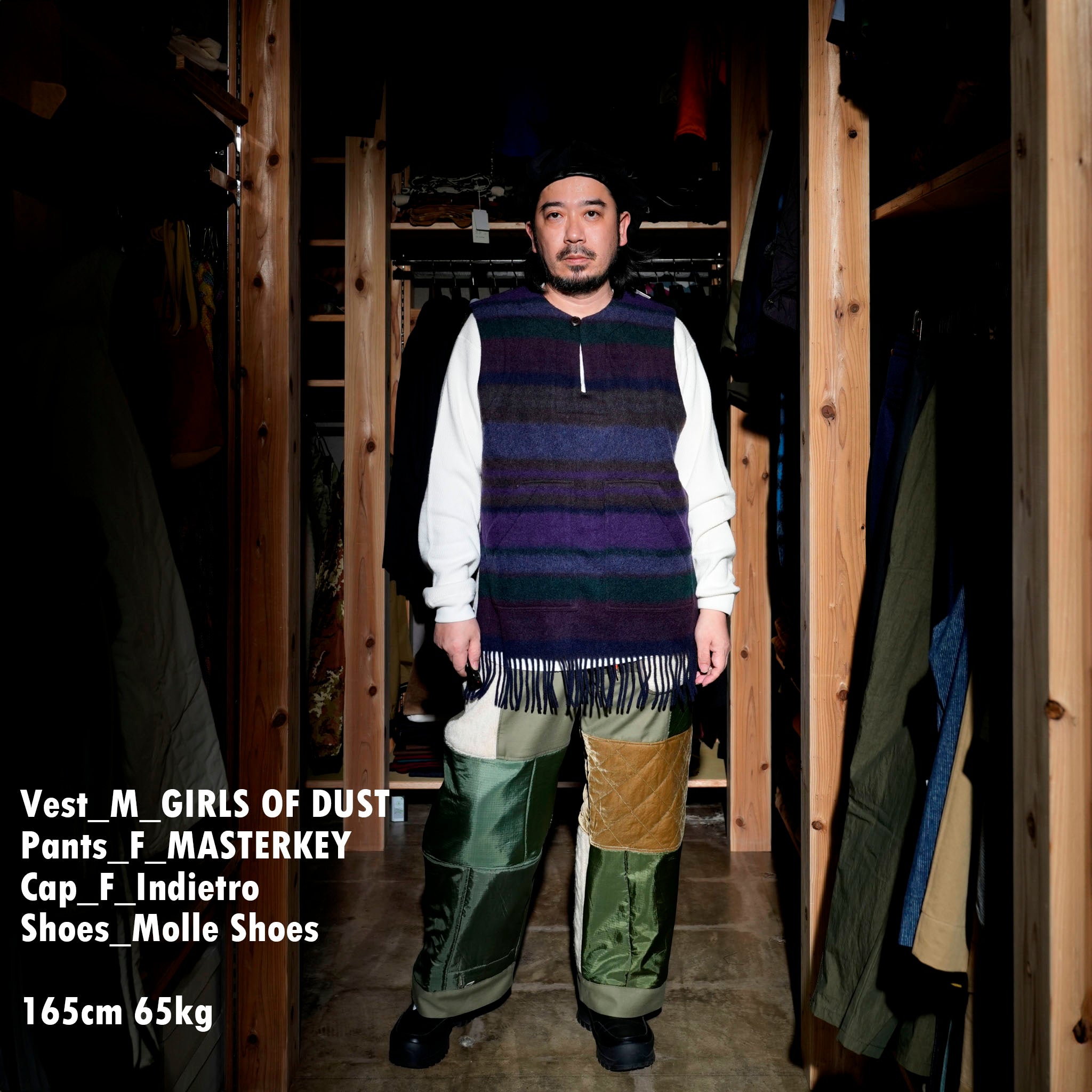 J-M-B-016-BKW-751-W24-U_DARK BROWN/MULTI | U ARMOR VEST BLANKET WOOL | Color:Dark Brown/Multi【EAT DUST】