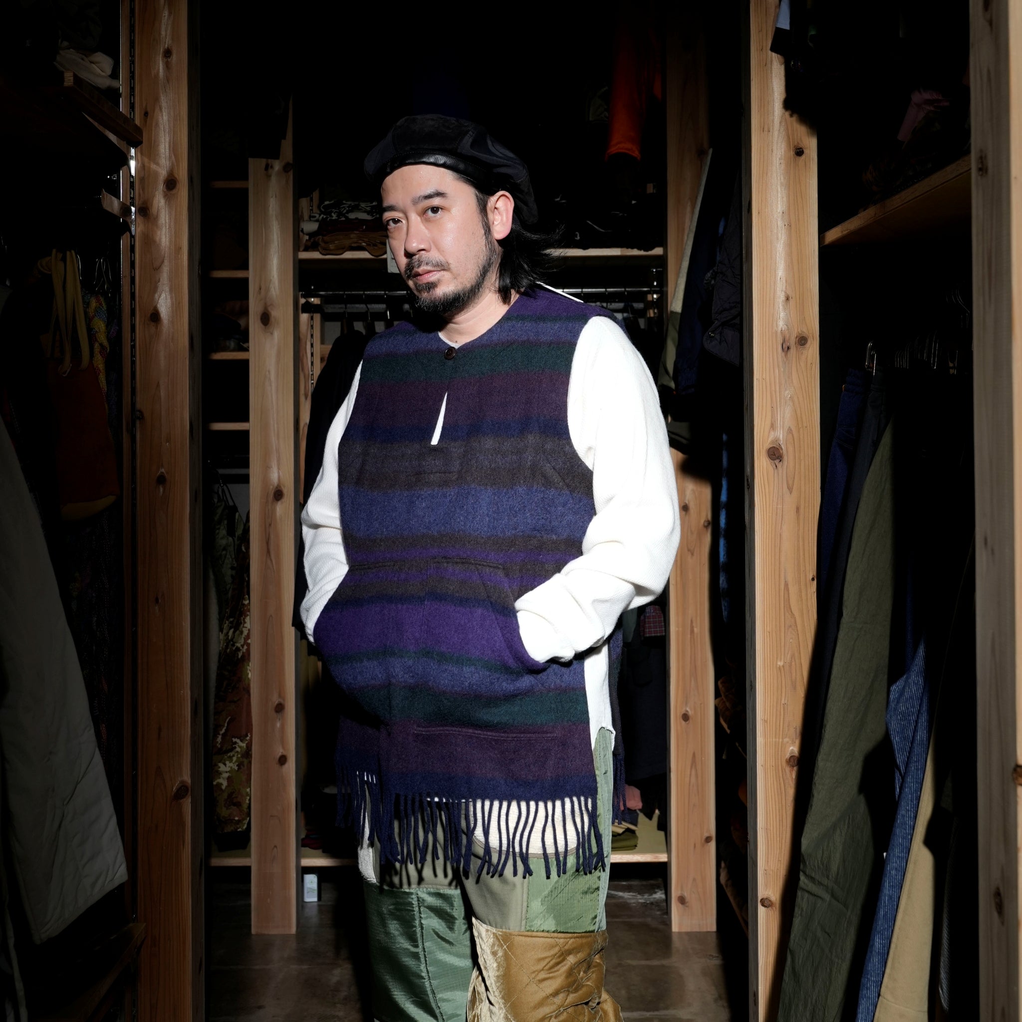 J-M-B-016-BKW-751-W24-U_DARK BROWN/MULTI | U ARMOR VEST BLANKET WOOL | Color:Dark Brown/Multi【EAT DUST】
