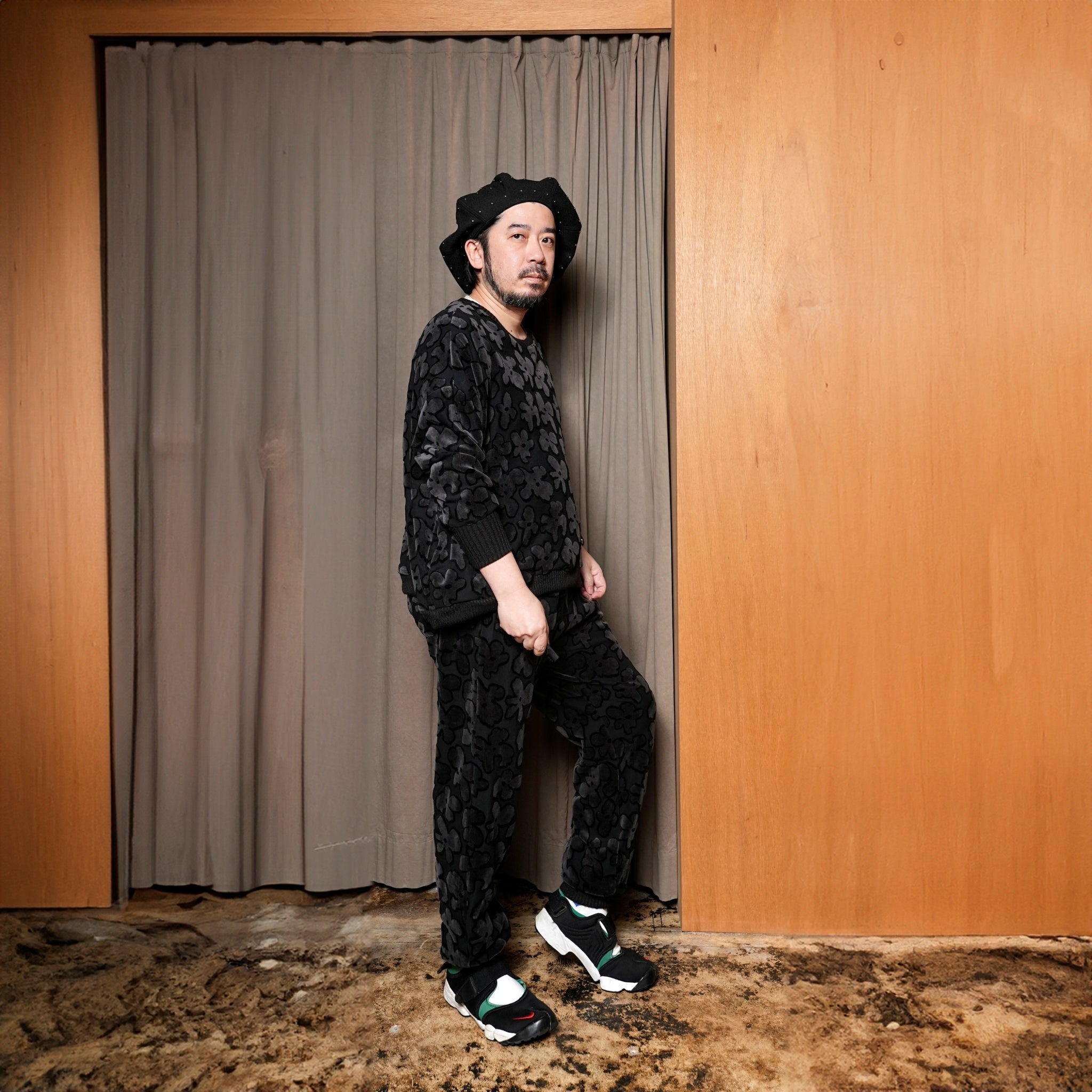 BSD24AW-17_VELOR BK | Flowers JQ Pants | Color:Velor Bk【BEDSIDEDRAMA_ベッドサイドドラマ】【archive】