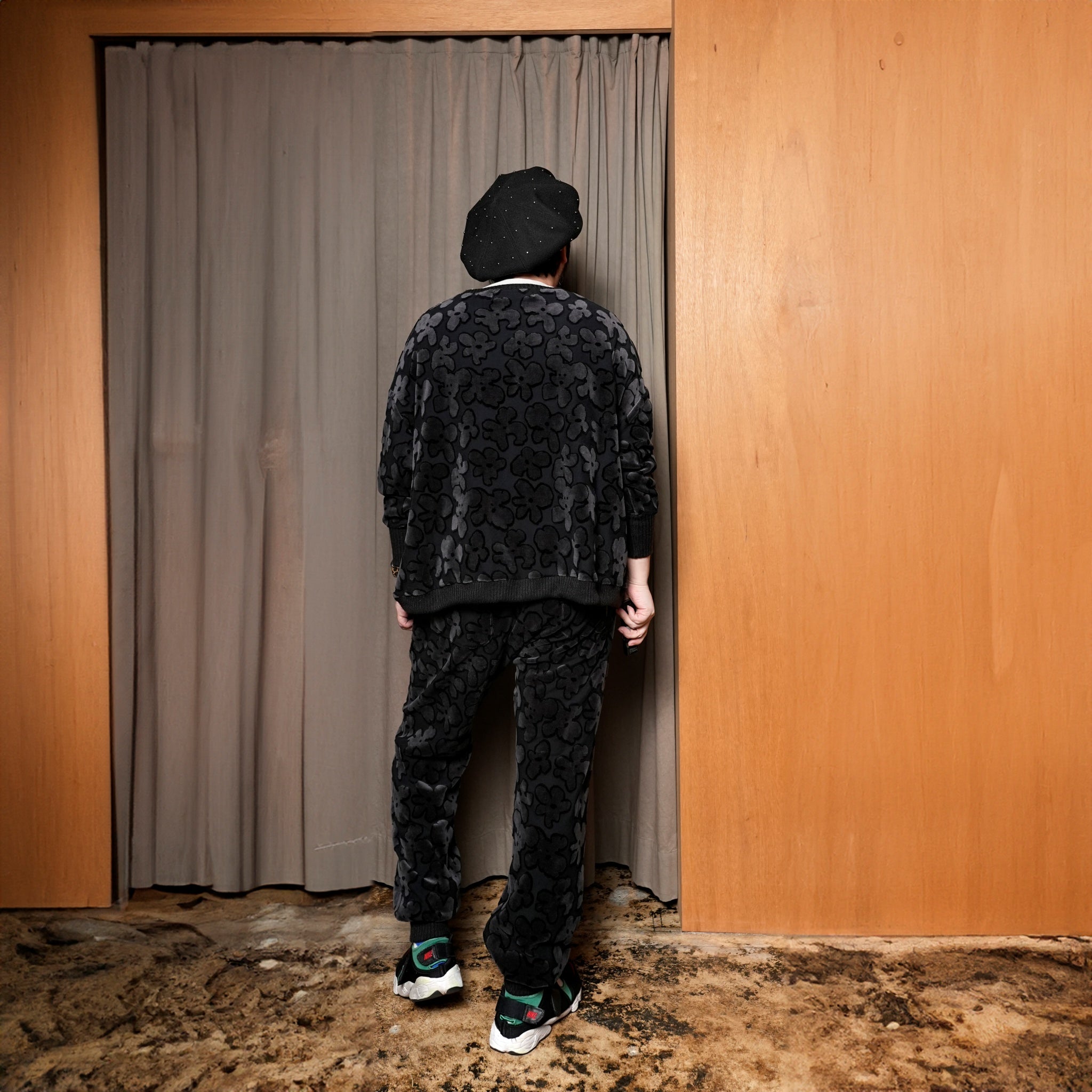 BSD24AW-17_VELOR BK | Flowers JQ Pants | Color:Velor Bk【BEDSIDEDRAMA_ベッドサイドドラマ】【archive】