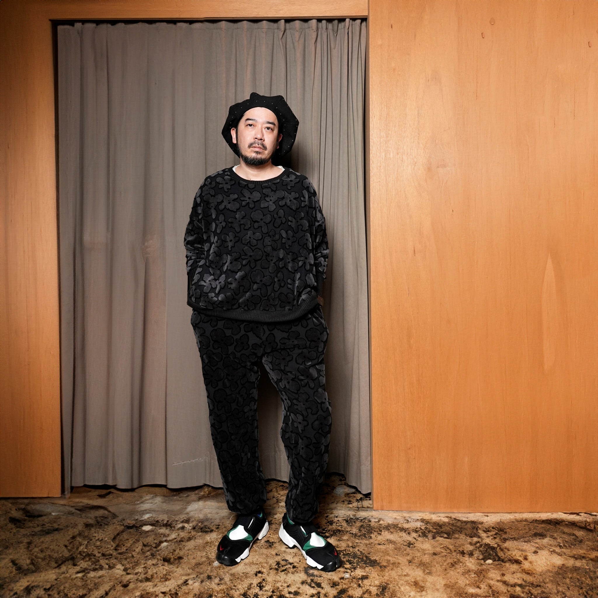 BSD24AW-17_VELOR BK | Flowers JQ Pants | Color:Velor Bk【BEDSIDEDRAMA_ベッドサイドドラマ】【archive】
