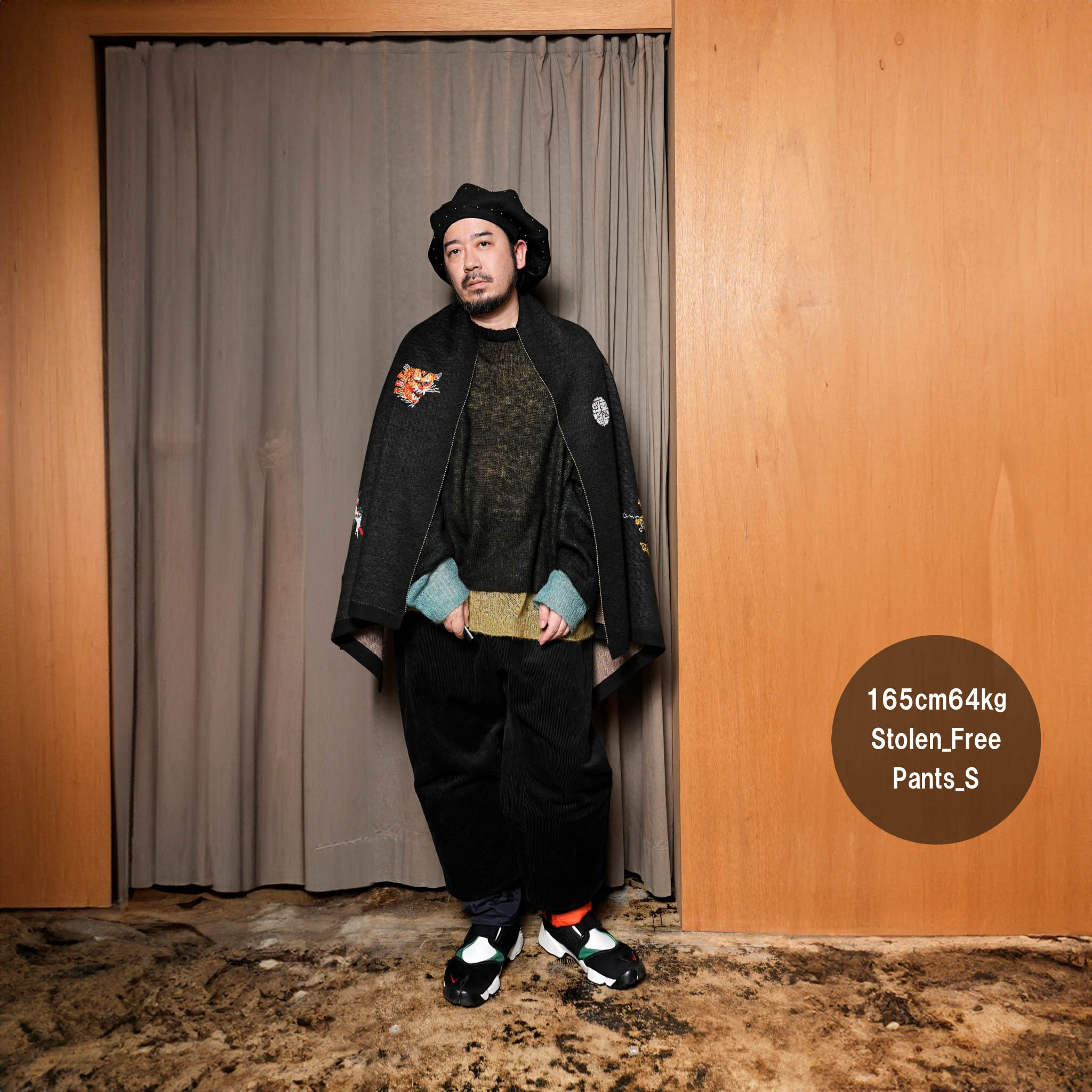 SF24AW-14_BLACK | Pangea Vietnam Jacket Knit Stole | Color:Black【STOF_ストフ】【archive】
