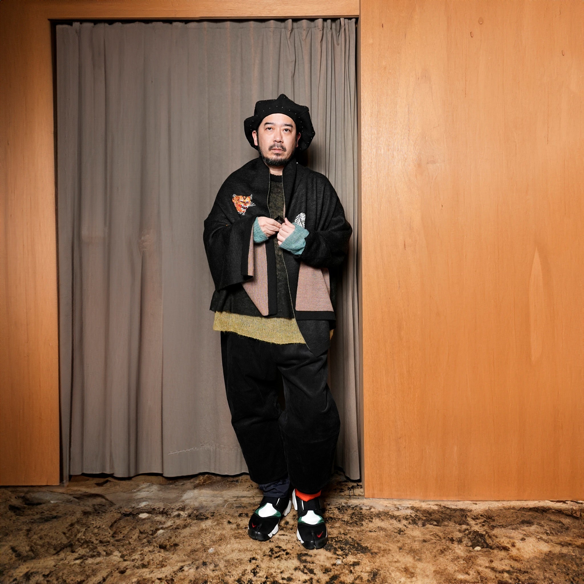 SF24AW-14_BLACK | Pangea Vietnam Jacket Knit Stole | Color:Black【STOF_ストフ】【archive】