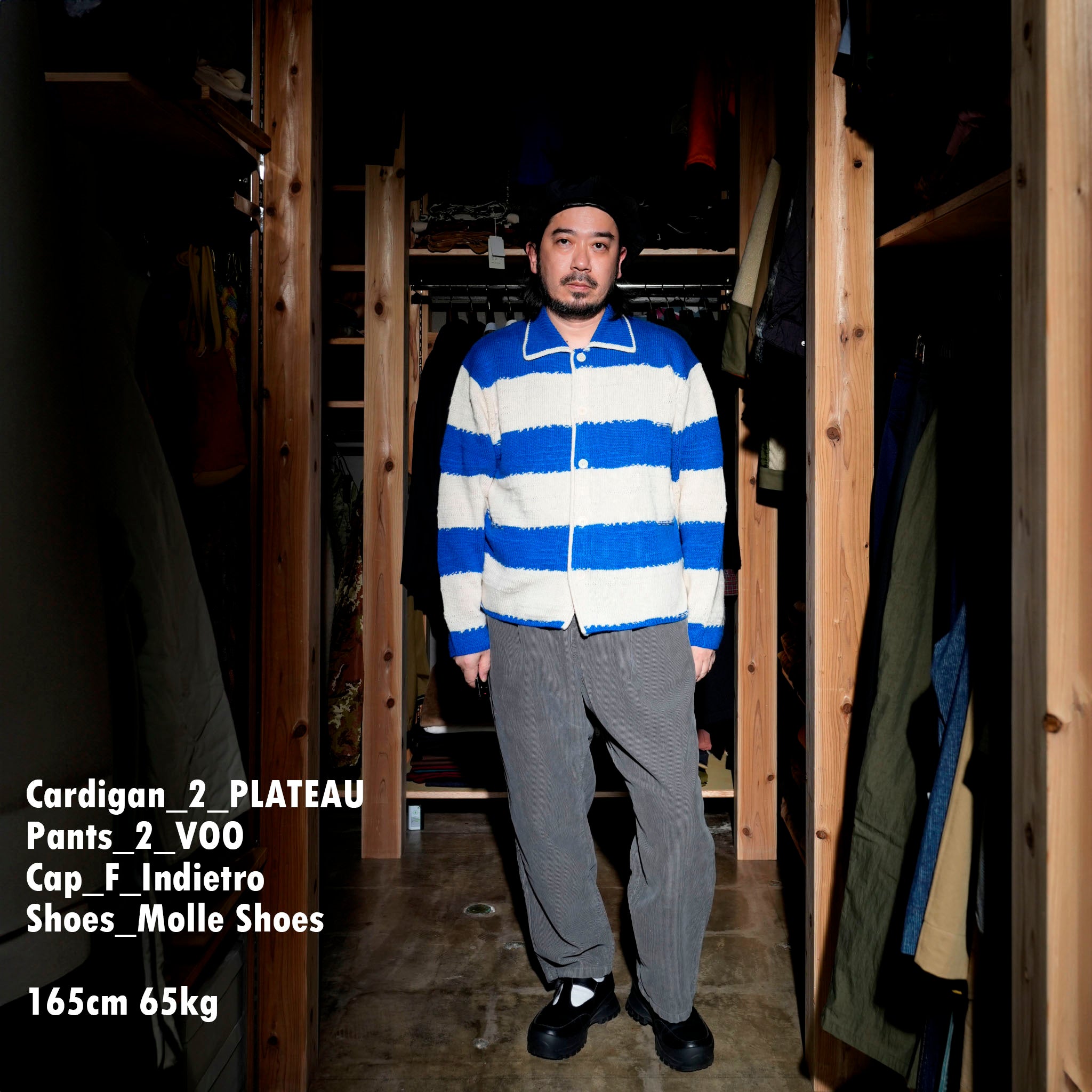 Pla24awkt05-1_Blue/Beige | L/s knit stripe shirt | Color:Blue/Beige【PLATEAU STUDIO_プラトー スタジオ】