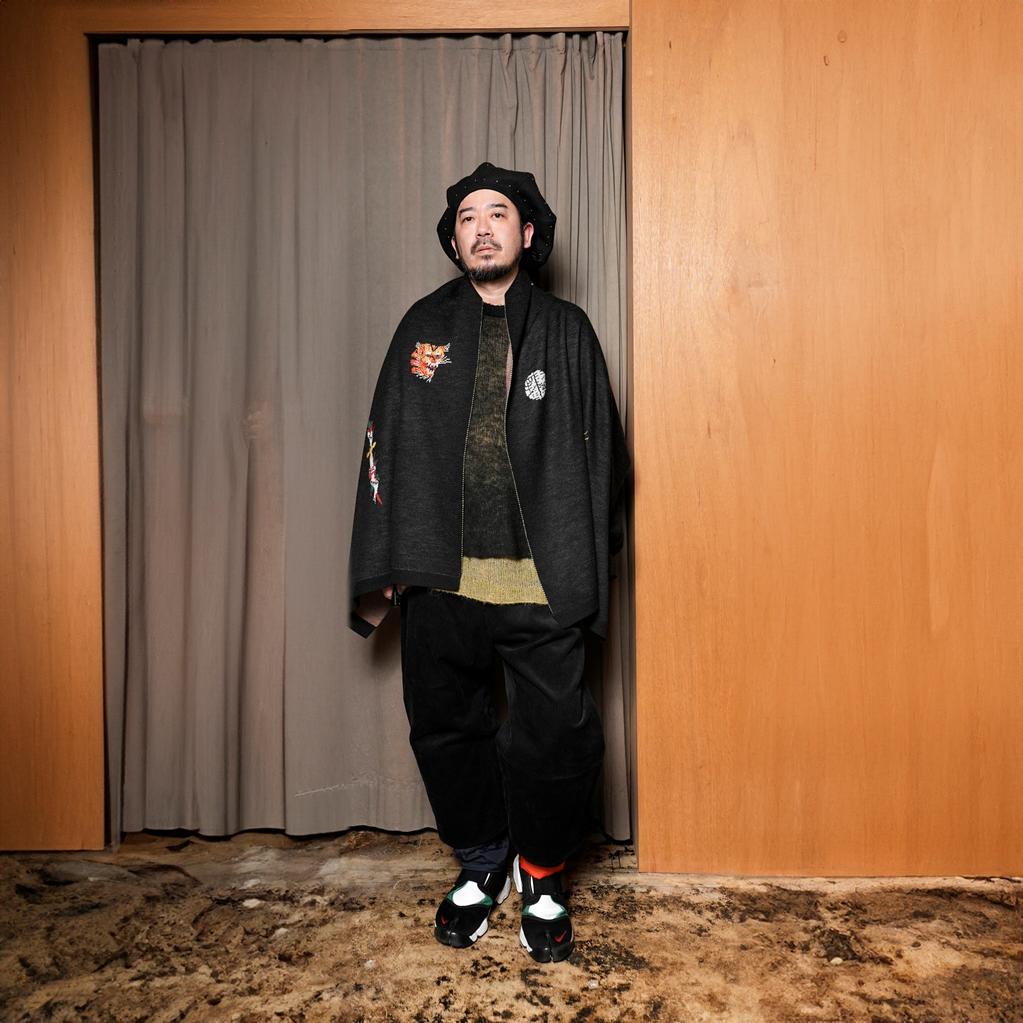 SF24AW-14_BLACK | Pangea Vietnam Jacket Knit Stole | Color:Black【STOF_ストフ】【archive】