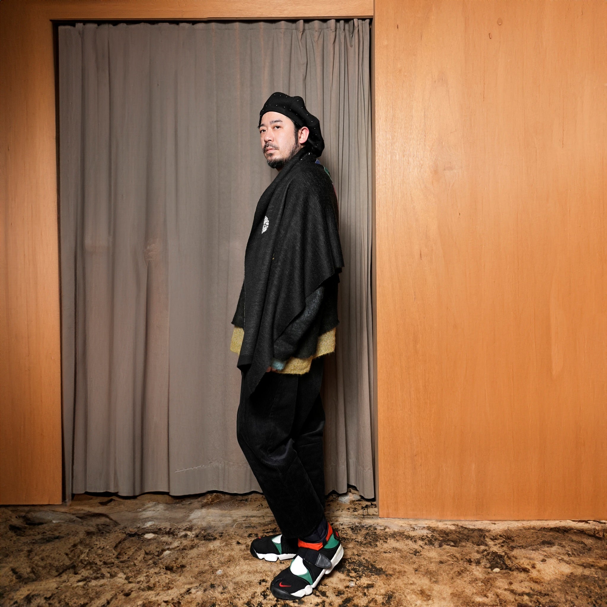 SF24AW-14_BLACK | Pangea Vietnam Jacket Knit Stole | Color:Black【STOF_ストフ】【archive】