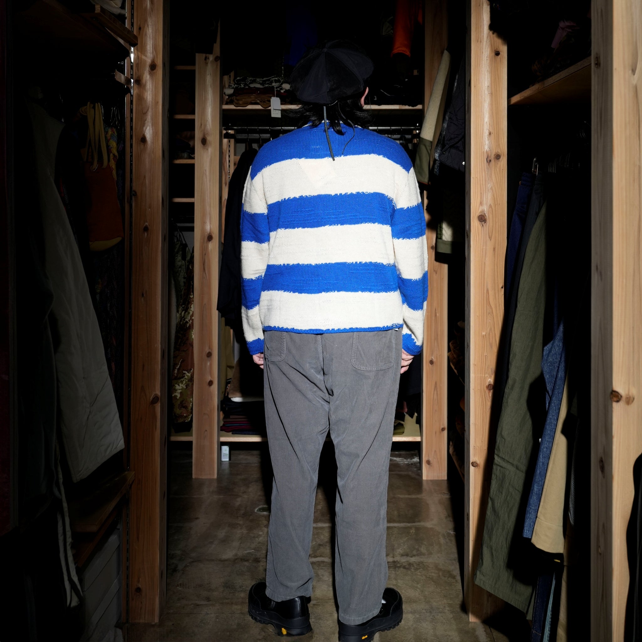 Pla24awkt05-1_Blue/Beige | L/s knit stripe shirt | Color:Blue/Beige【PLATEAU STUDIO_プラトー スタジオ】
