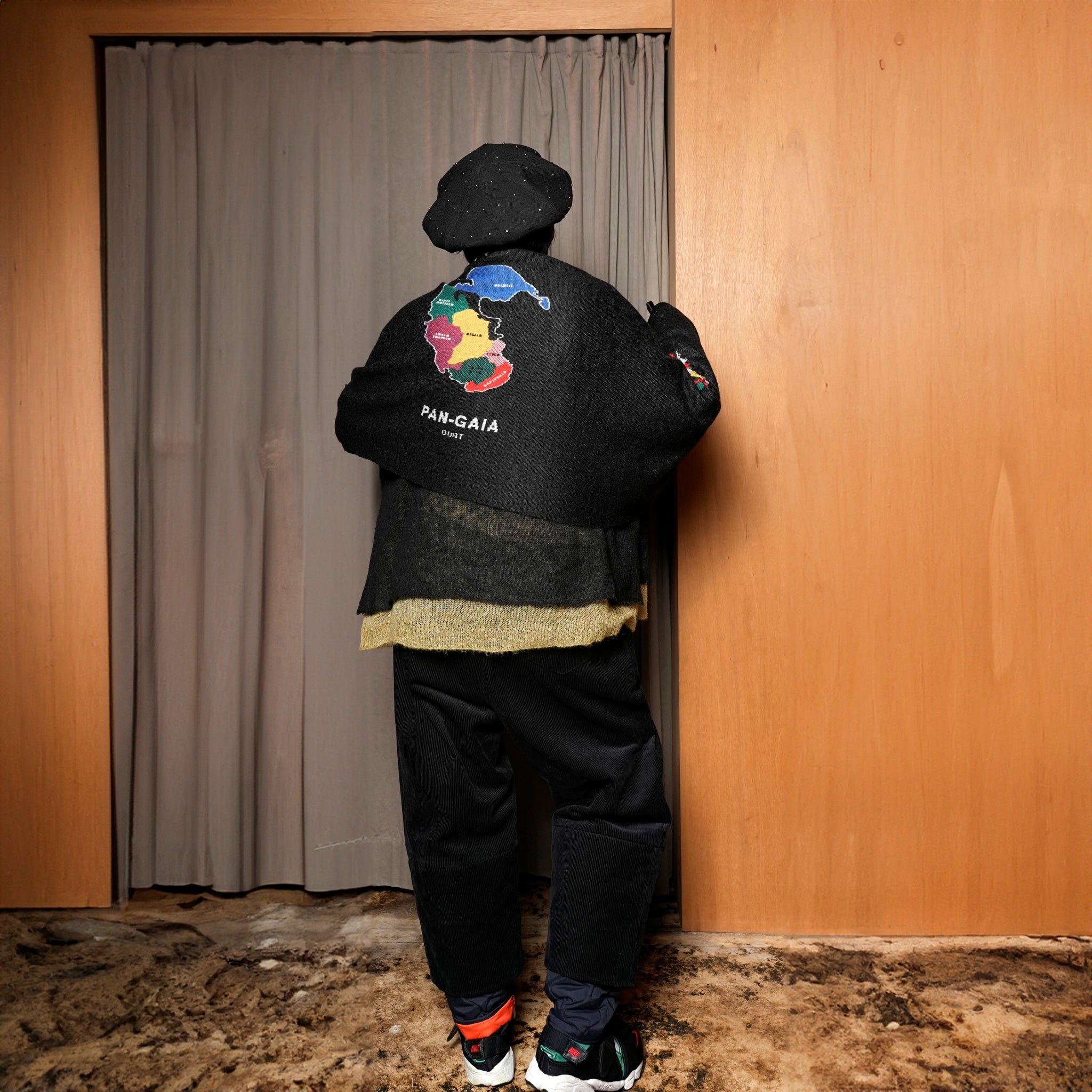 SF24AW-14_BLACK | Pangea Vietnam Jacket Knit Stole | Color:Black【STOF_ストフ】【archive】